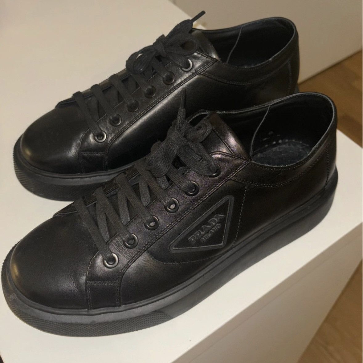 Prada Black Prada Soft Calf Sneaker Size US 12 / EU 45 - 1 Thumbnail