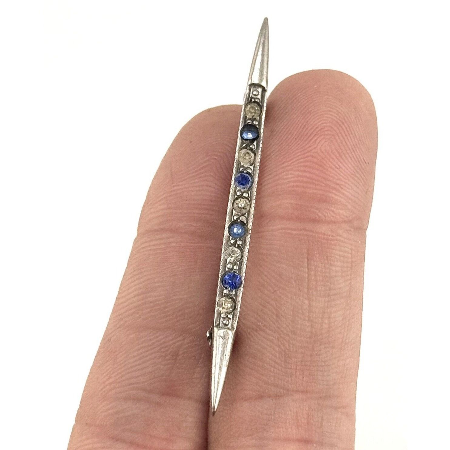 Vintage Estate art deco blue glass rhinestone bar pin Size ONE SIZE - 1 Thumbnail