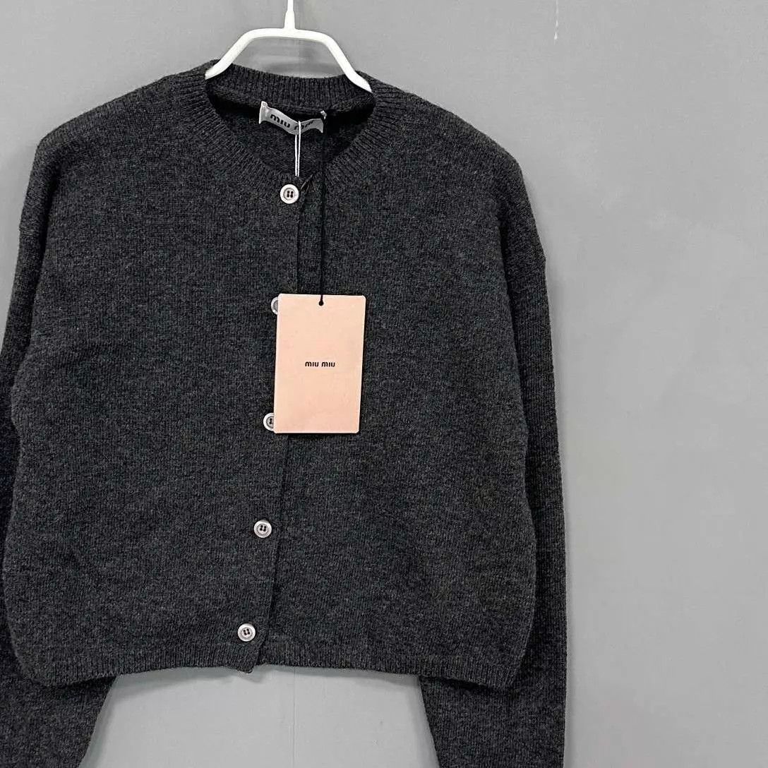 Miu Miu MIUMIU Charcoal Gray Back Logo Cardigan Size 36 Size XS / US 0-2 / IT 36-38 - 2 Thumbnail