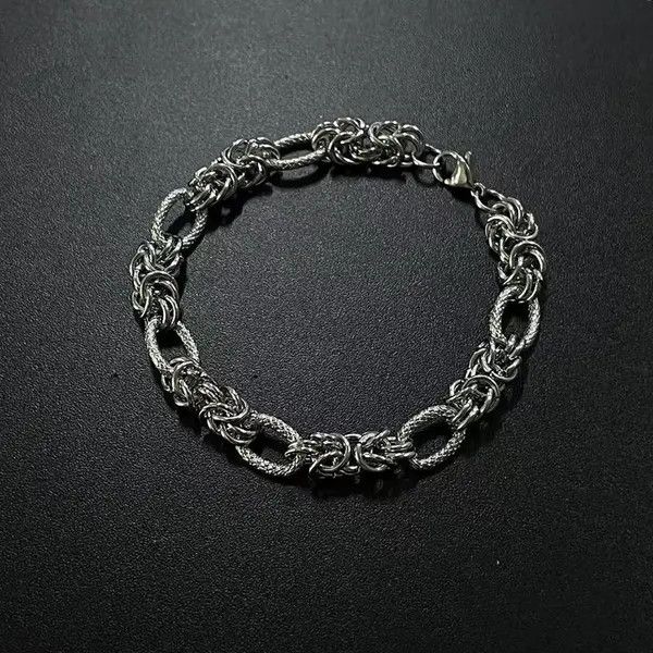 Jewelry Silver Textured Chain Link Men's Bracelet Size ONE SIZE - 4 Thumbnail