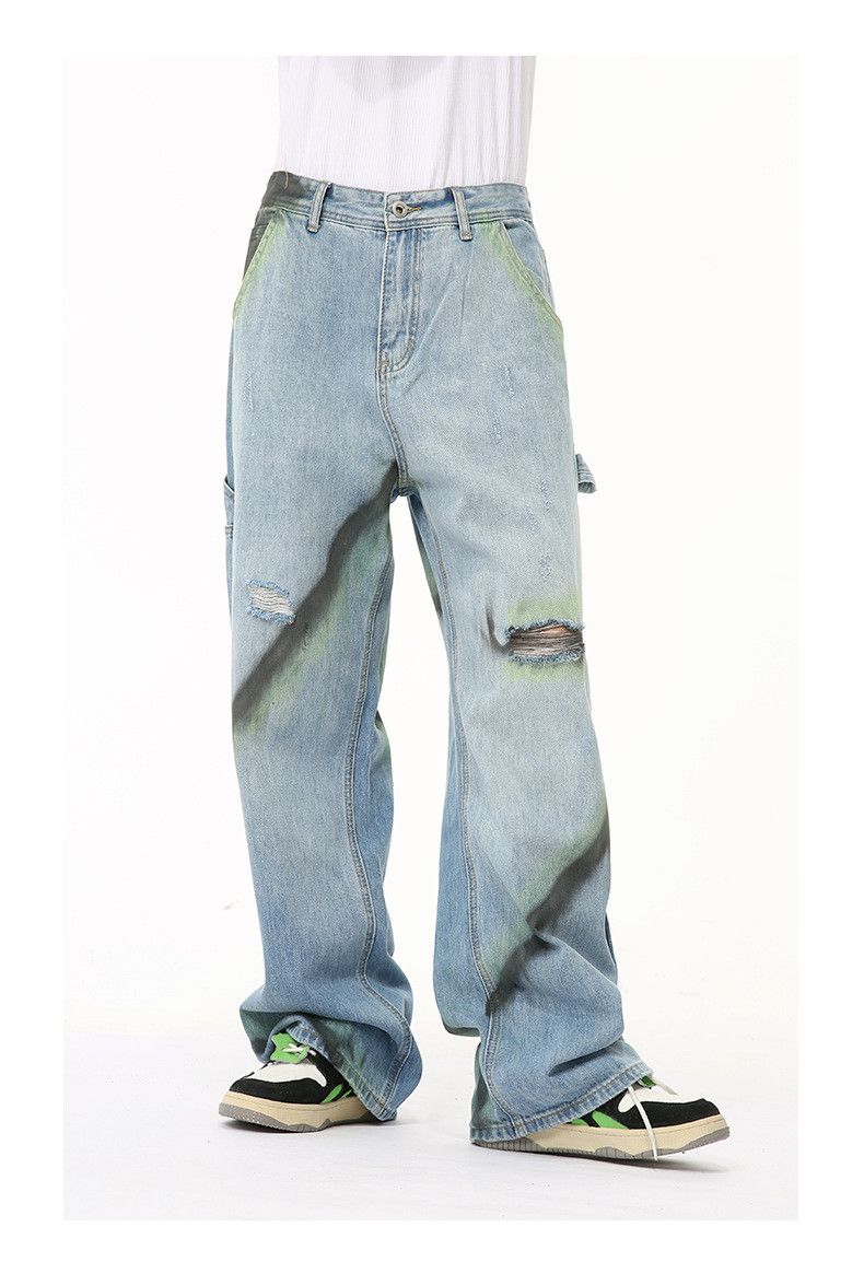 Japanese Brand × Jean Street hip-hop graffiti contrast color ripped straight jeans Size US 32 / EU 48 - 5 Thumbnail