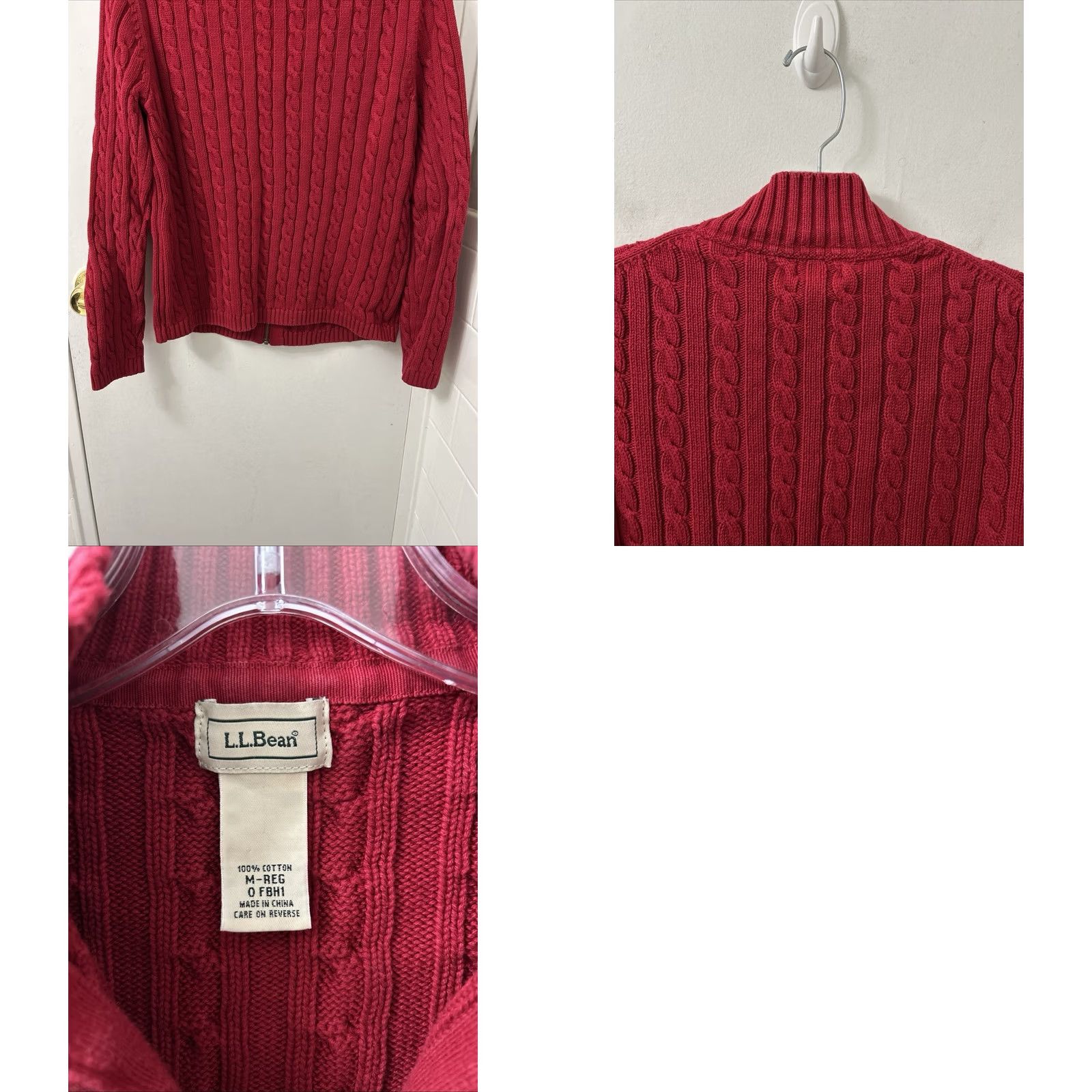 Vintage LL Bean Sweater Cardigan Womens Size M Red Full Zip Cable Knit Mock Neck Long Sleeve 0FBH1 Size M / US 6-8 / IT 42-44 - 8 Thumbnail