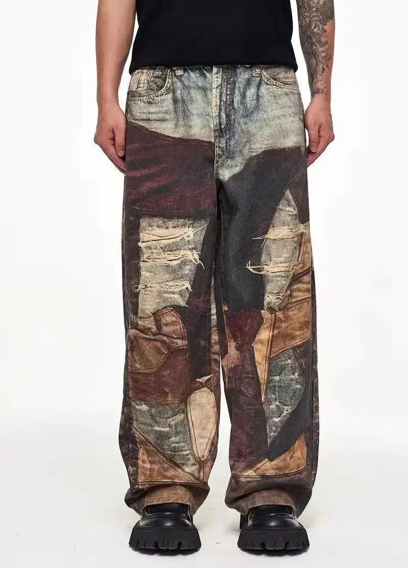 Japanese Brand Streetwear Design Old Patch Retro Printing Distressed Jeans Size US 34 / EU 50 - 1 Thumbnail