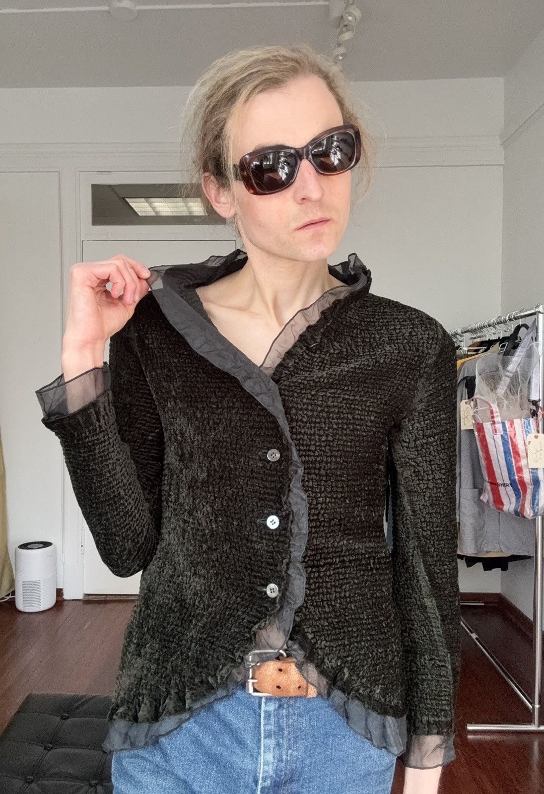 Pleats Please Issey Miyake Yoshiki Hishinuma Rare Vintage Velvet Lace Fringe Cardigan Size M / US 6-8 / IT 42-44 - 1 Thumbnail
