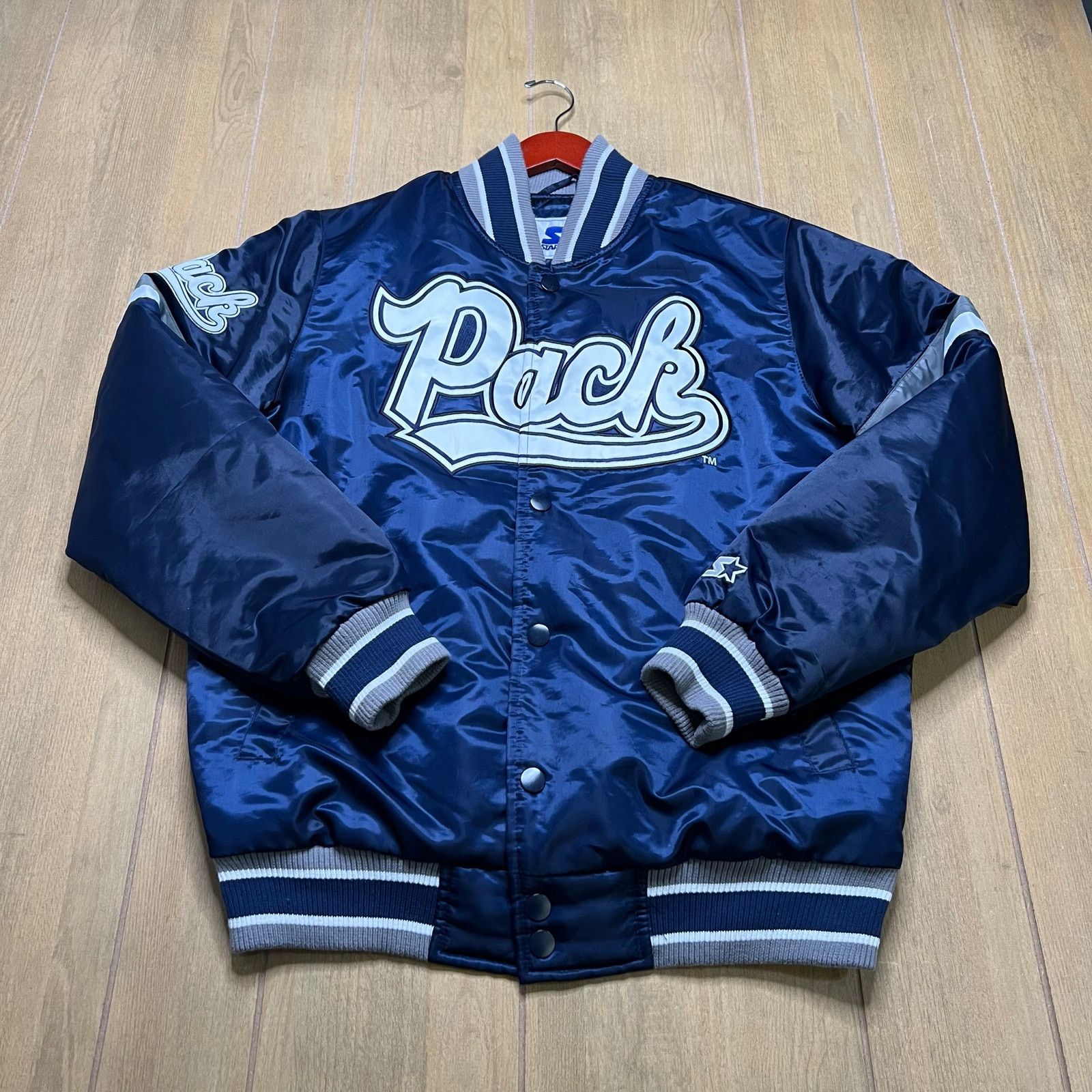 Starter Starter Nevada Wolf Pack Satin Bomber Jacket Mens M Blue Y2K Size US M / EU 48-50 / 2 - 6 Thumbnail