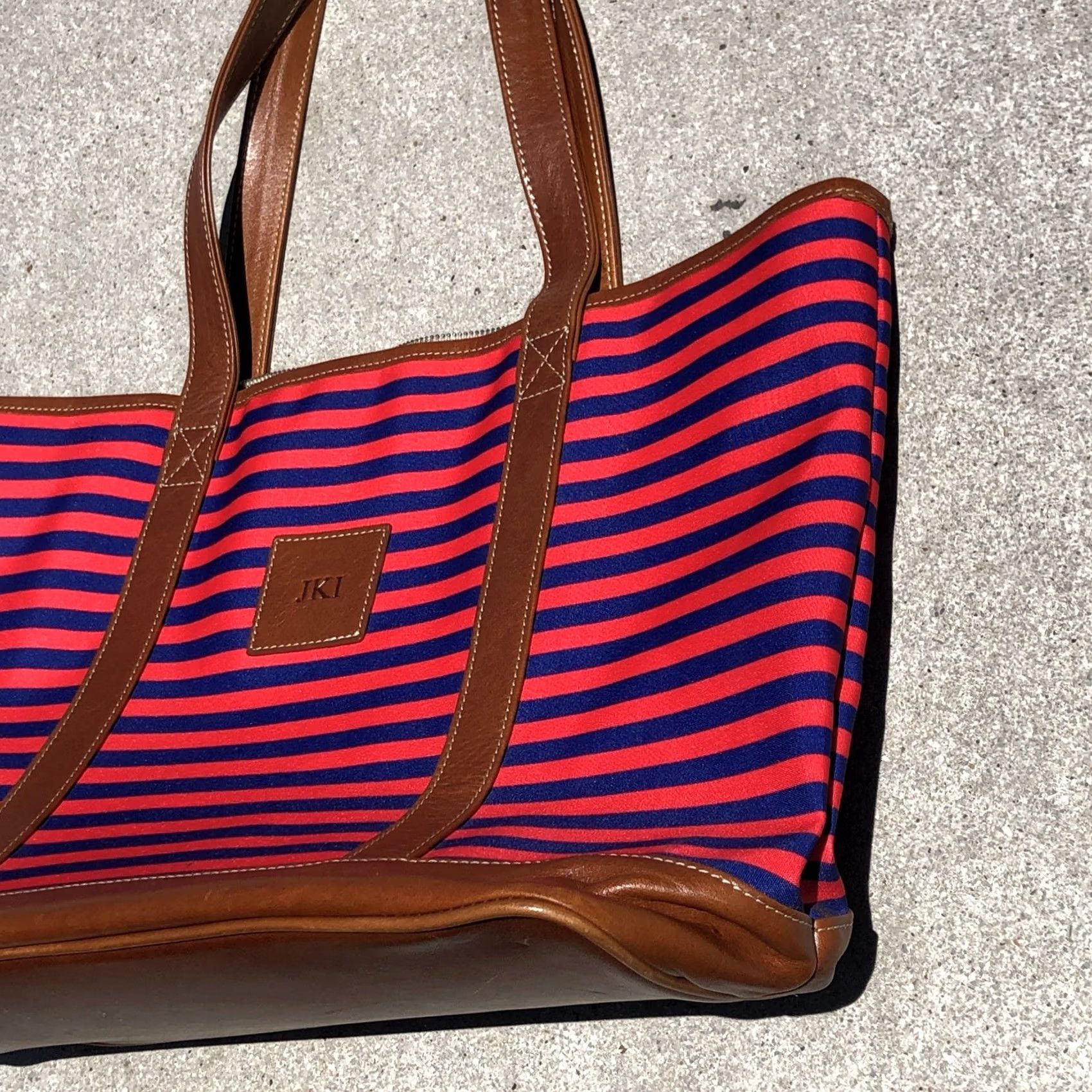 Vintage Barrington Tote Bag in Red / Blue w/Brown Leather Trim - Tote, Barrington, Women, Large, Red/Blue/Brown, Classic, Designer, 90s? Size ONE SIZE - 3 Thumbnail