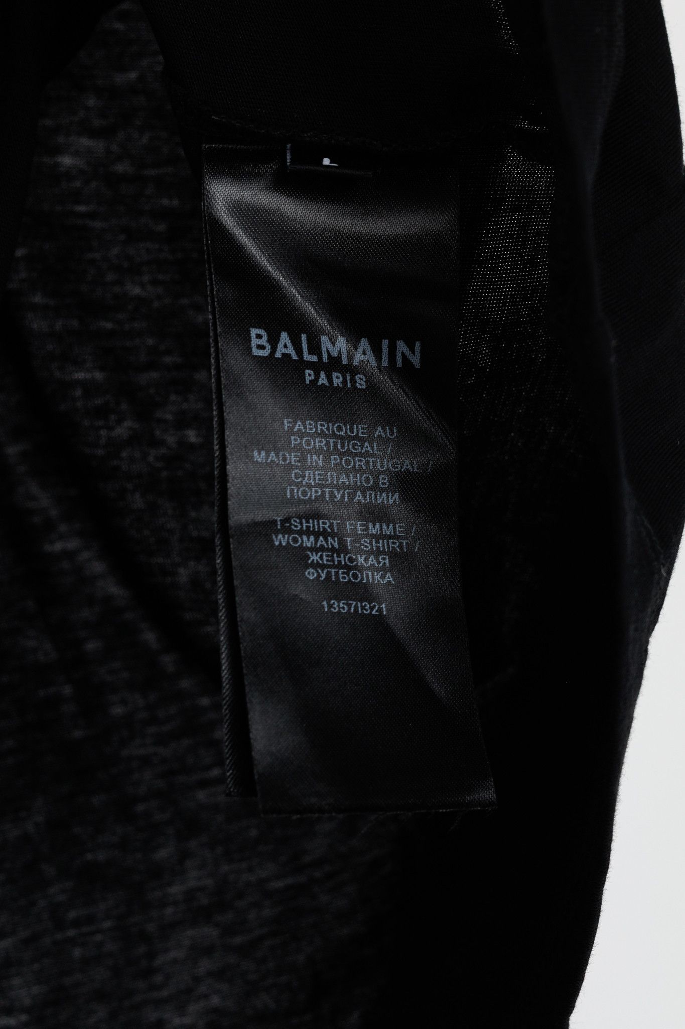 Balmain Balmain Black Cotton Cropped Velvet-Logo-Print T-Shirt Size L / US 10 / IT 46 - 7 Thumbnail