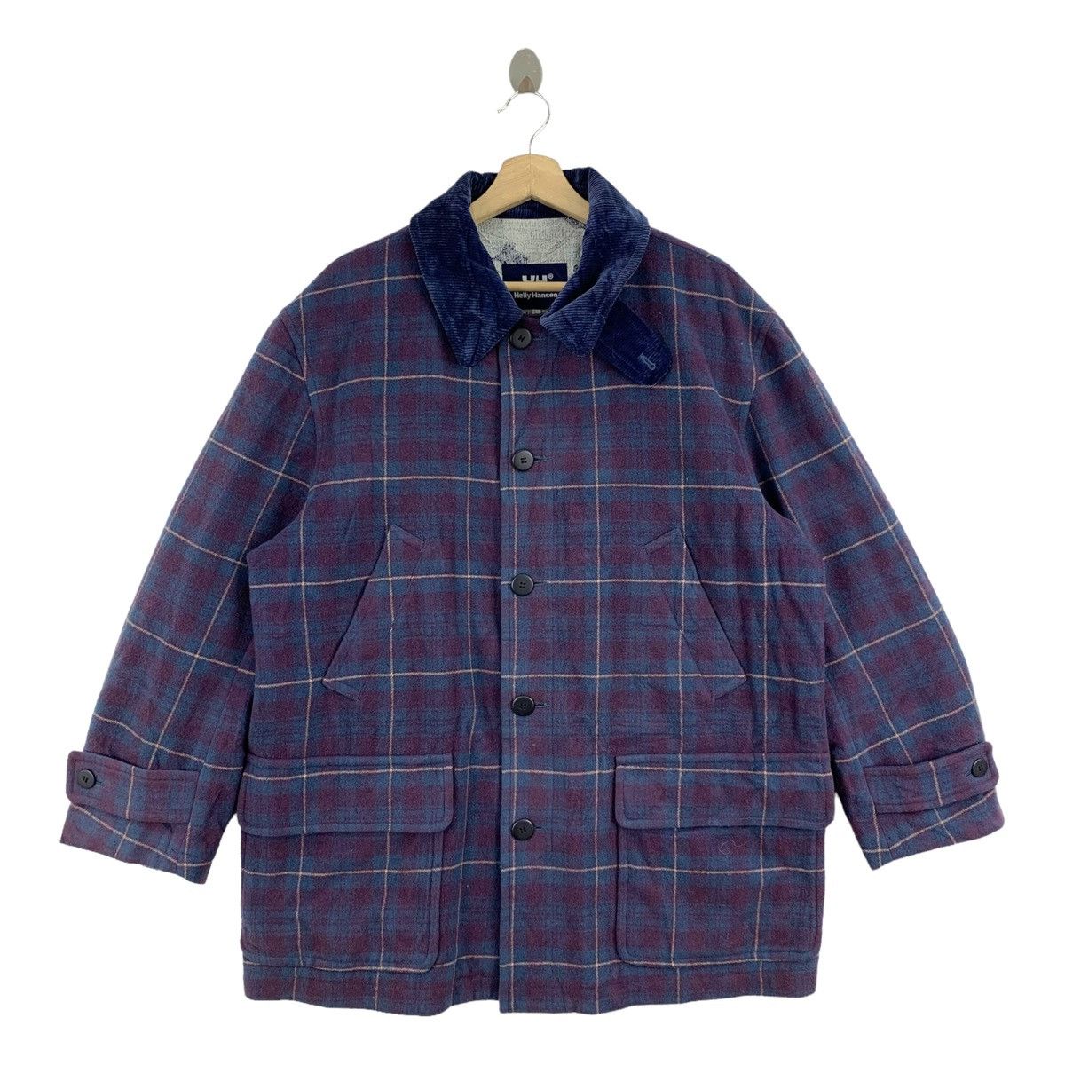 image of Helly Hansen Outdoor Checkered Tartan Wool Coat in Purple, Men's (Size Medium)