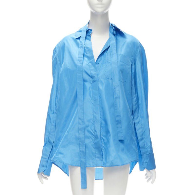 Valentino VALENTINO 2022 Runway blue silk tafetta relaxed neck tie oversized shirt IT38 XS Size XS / US 0-2 / IT 36-38 - 1 Thumbnail