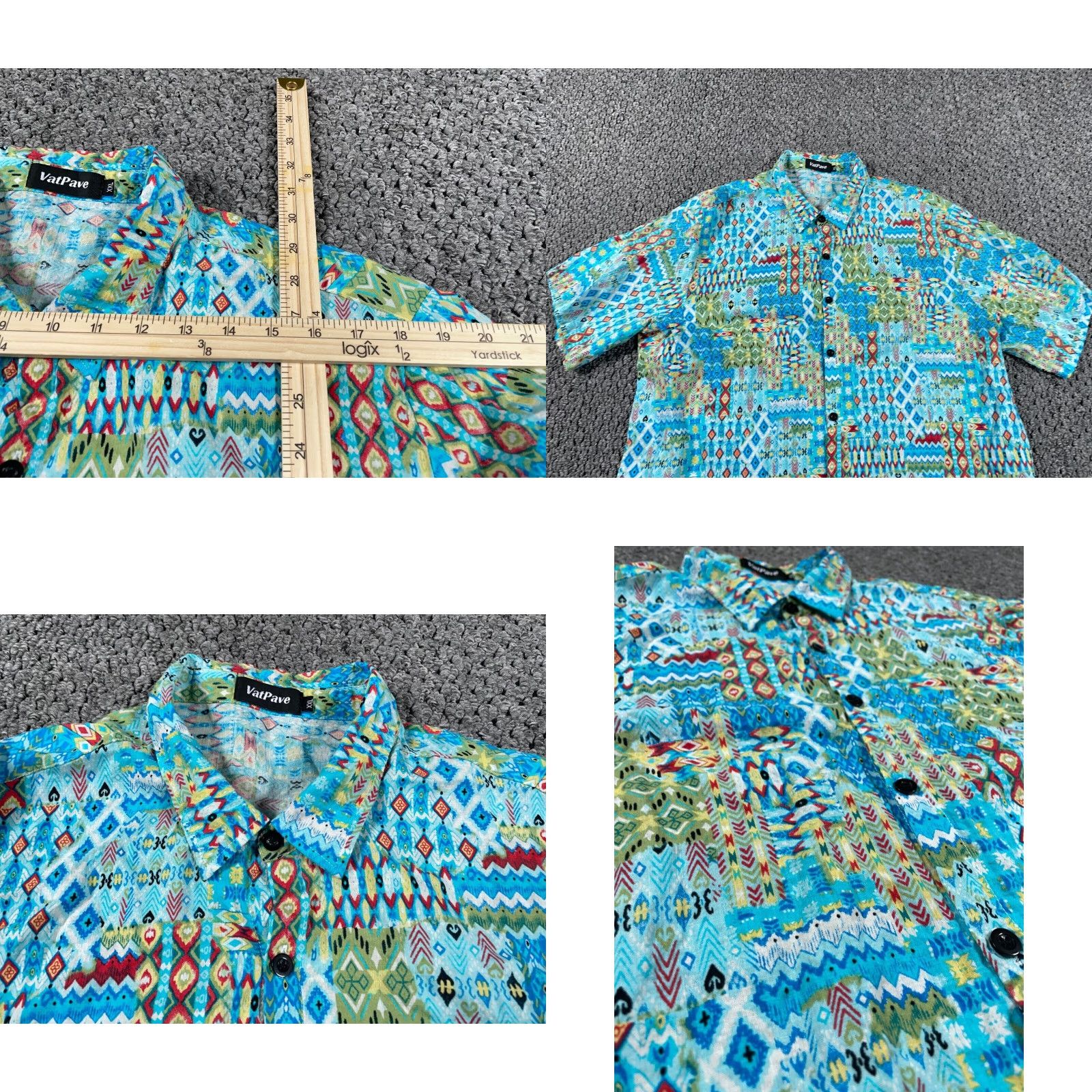 Vintage VINTAGE Geometric Shirt Adult 2XL Blue Aztec Southwestern Button-Down Collared Cotton-Viscose Regular Mens 90s Retro Bohemian Size US XXL / EU 58 / 5 - 8 Thumbnail