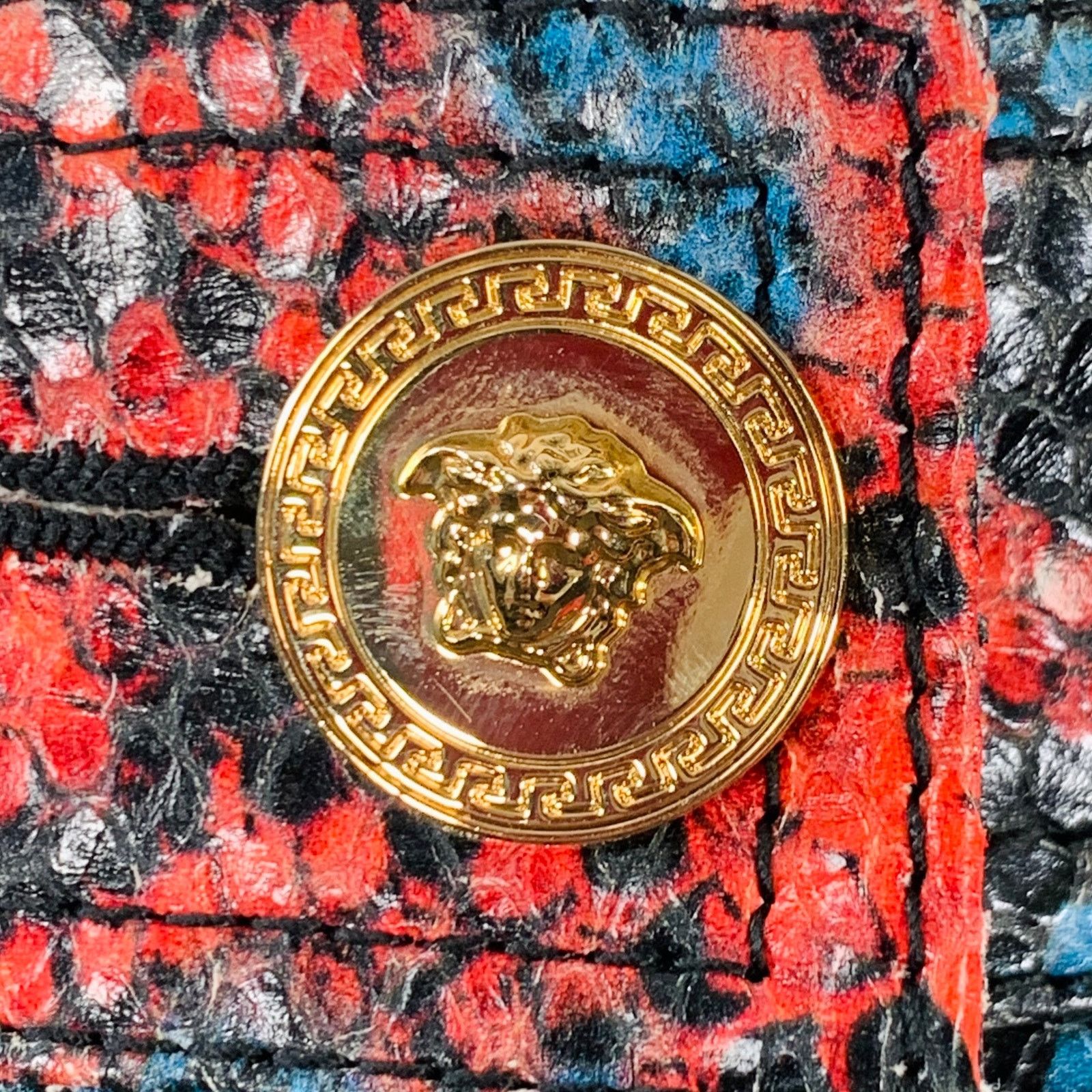 Versace VERSACE Size S Red Blue Leather Snake Embossed Pencil Skirt Size 27" / US 4 / IT 40 - 2 Thumbnail