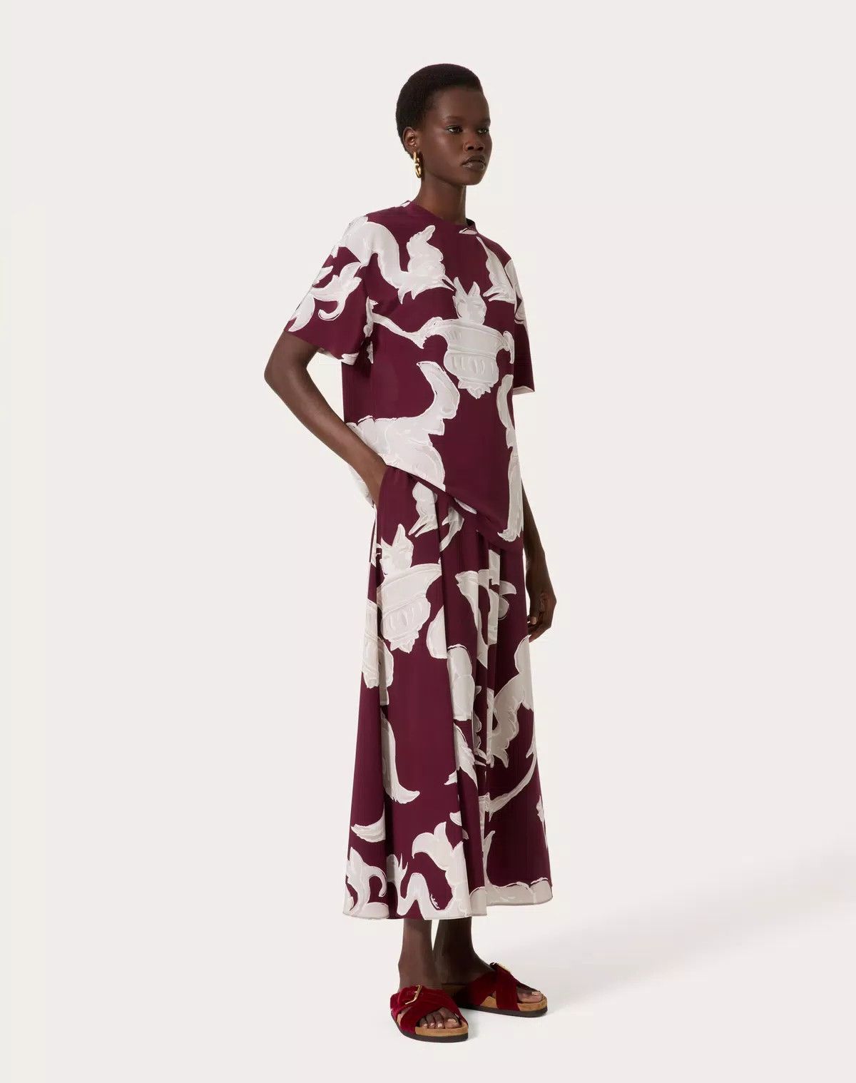 Valentino o1s1wg110525 Crepe De Chine Midi Skirt in Multicolor Size 30" / US 8 / IT 44 - 2 Thumbnail
