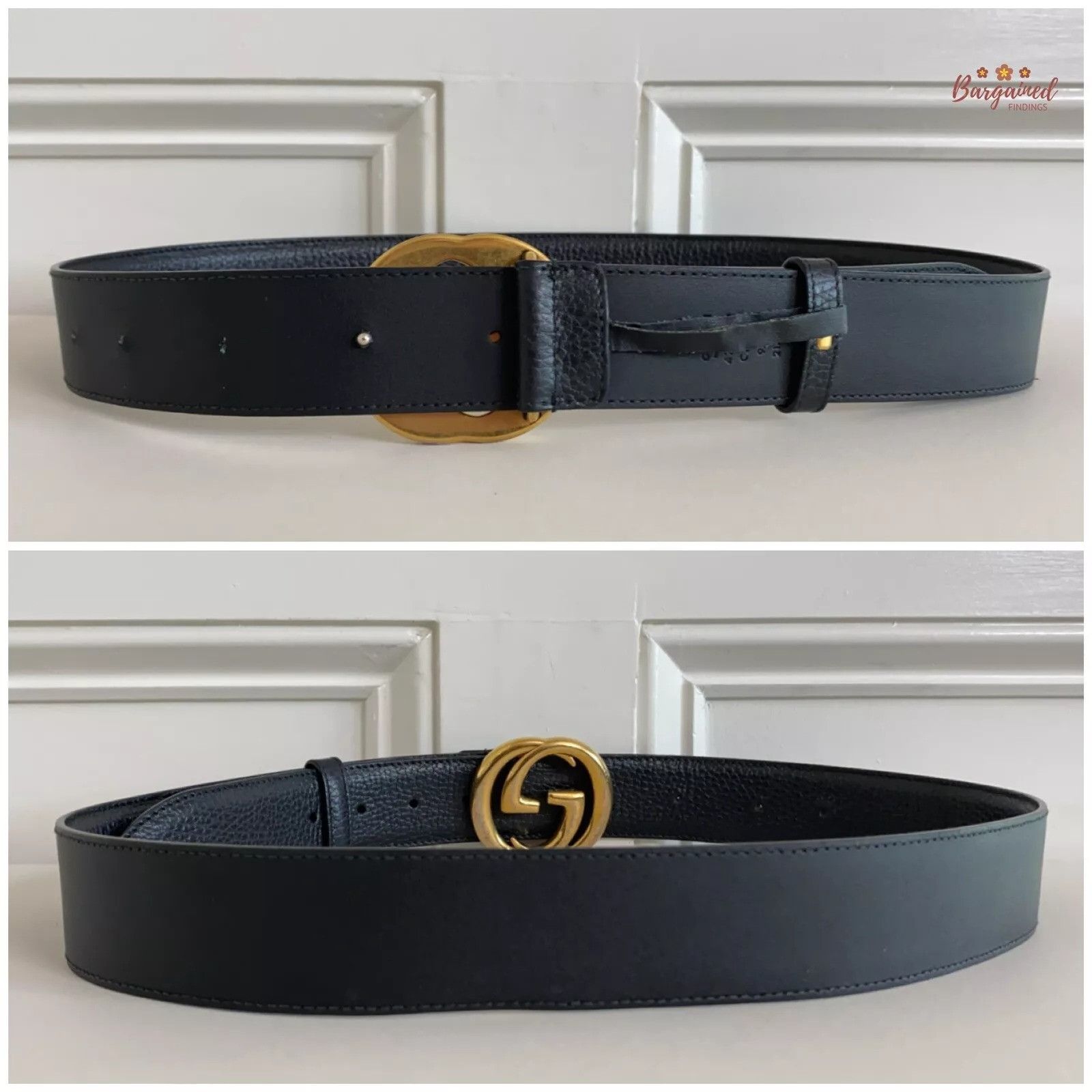 Gucci Gucci Black Pebbled Leather Gold Interlocking G Buckle Belt Size 34 - 4 Thumbnail