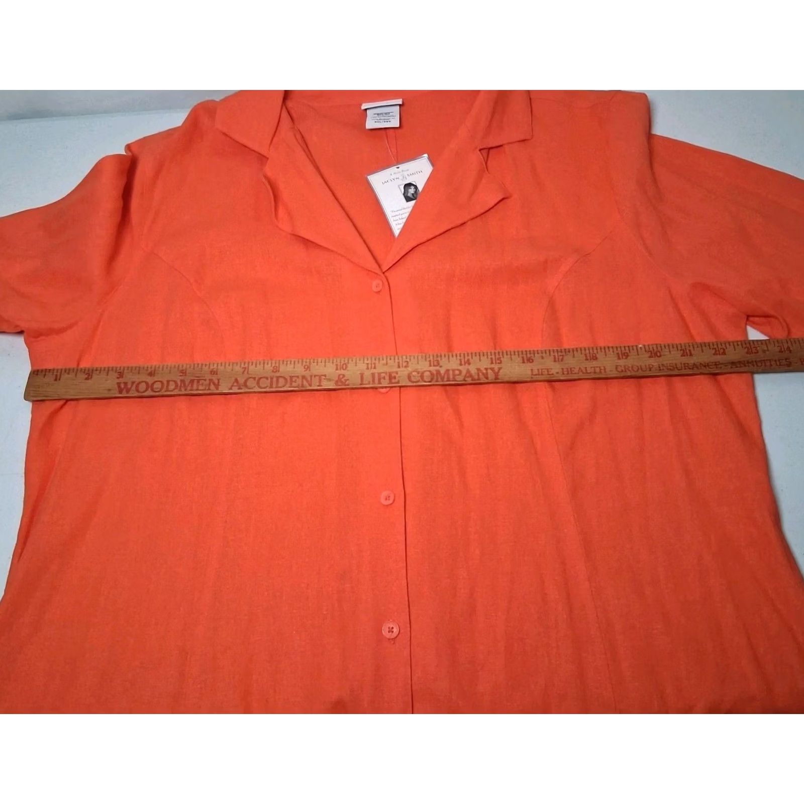 Vintage Jaclyn Smith Blouse Linen Rayon Blend Salmon Orange Collared Button Up 3/4 Sleeve Womens Regular 2XL Shirt Size XXL / US 16-18 / IT 52-54 - 3 Thumbnail