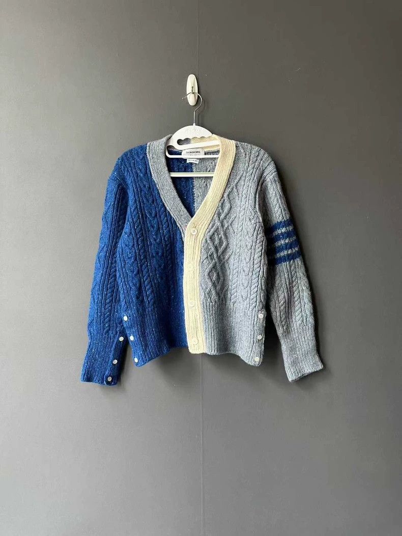 Thom Browne Thom Browne Colorblock Cable Knit Cardigan - dmc Size US M / EU 48-50 / 2 - 1 Thumbnail