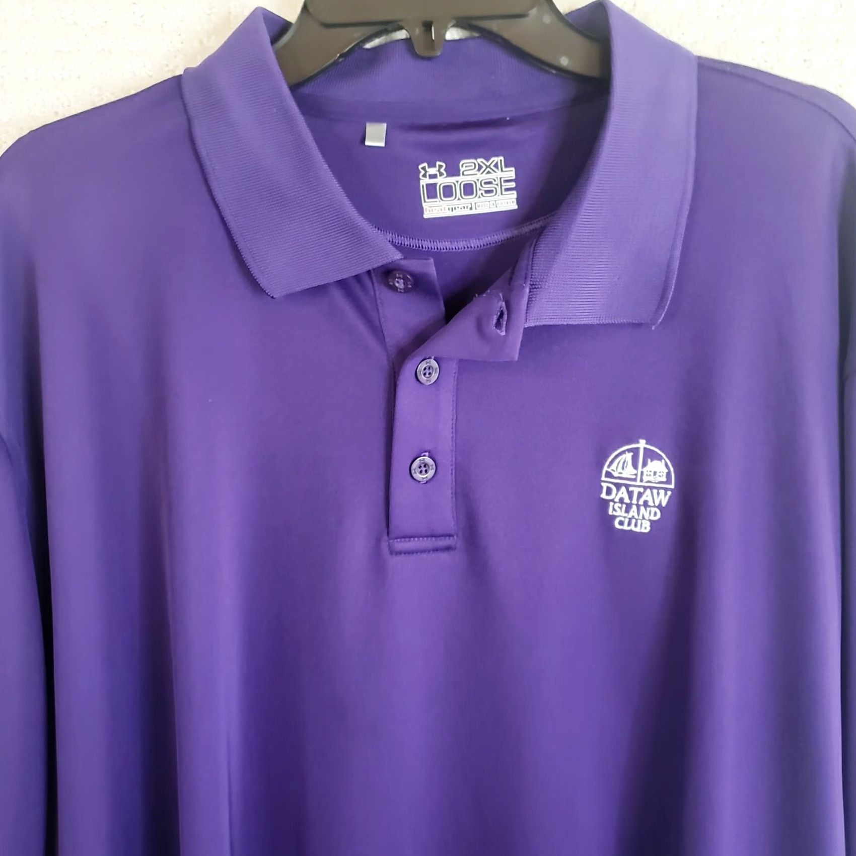 Under Armour Under Armour Mens XXL Heatgear Loose Fit Polo Shirt SSleeve Purple Dataw Island Club Golf Casual Striped Logo Size US XXL / EU 58 / 5 - 3 Thumbnail