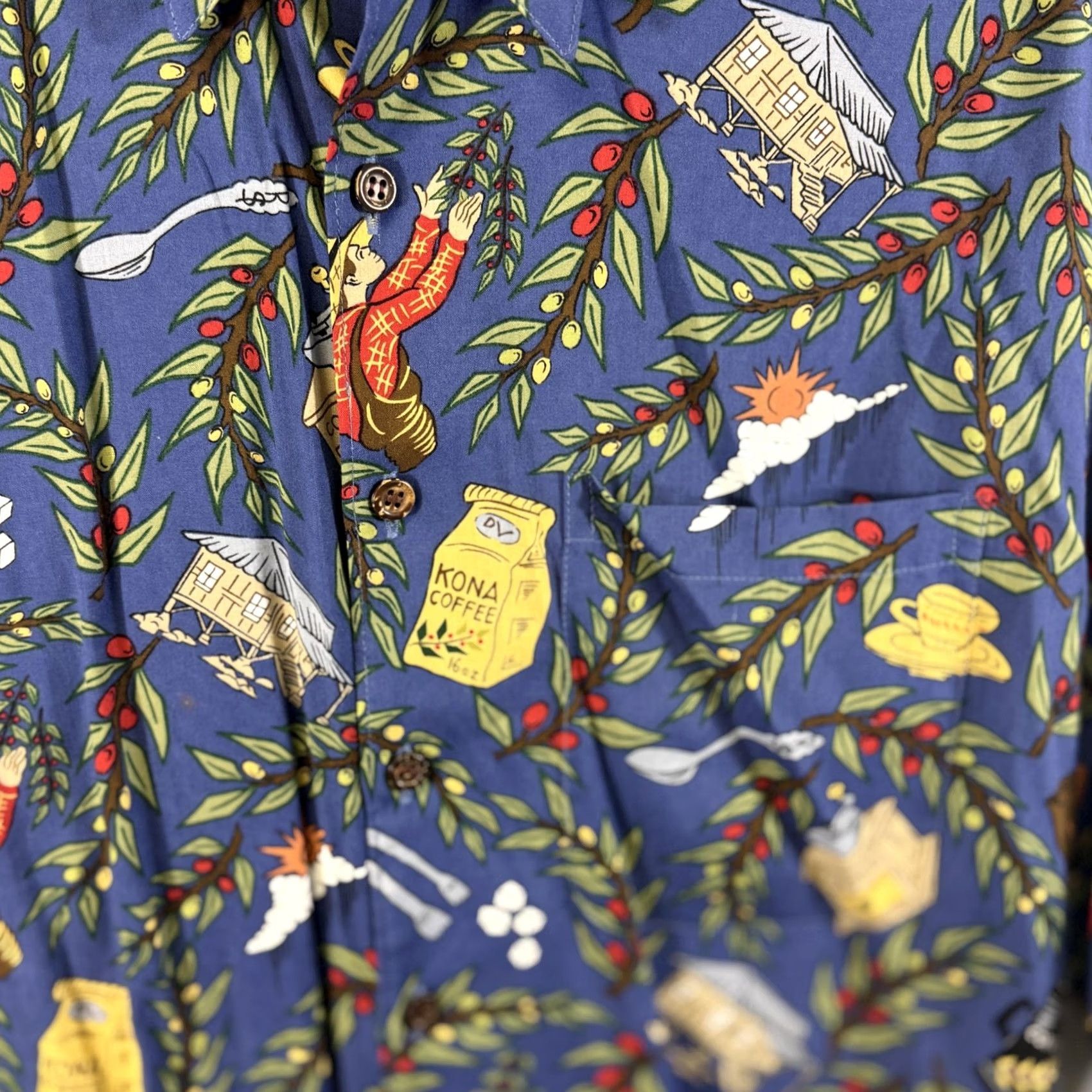 Reyn Spooner Reyn Spooner Shirt Mens Large Blue Coffee Print Hawaiian Viscose Button Up Size US L / EU 52-54 / 3 - 3 Thumbnail
