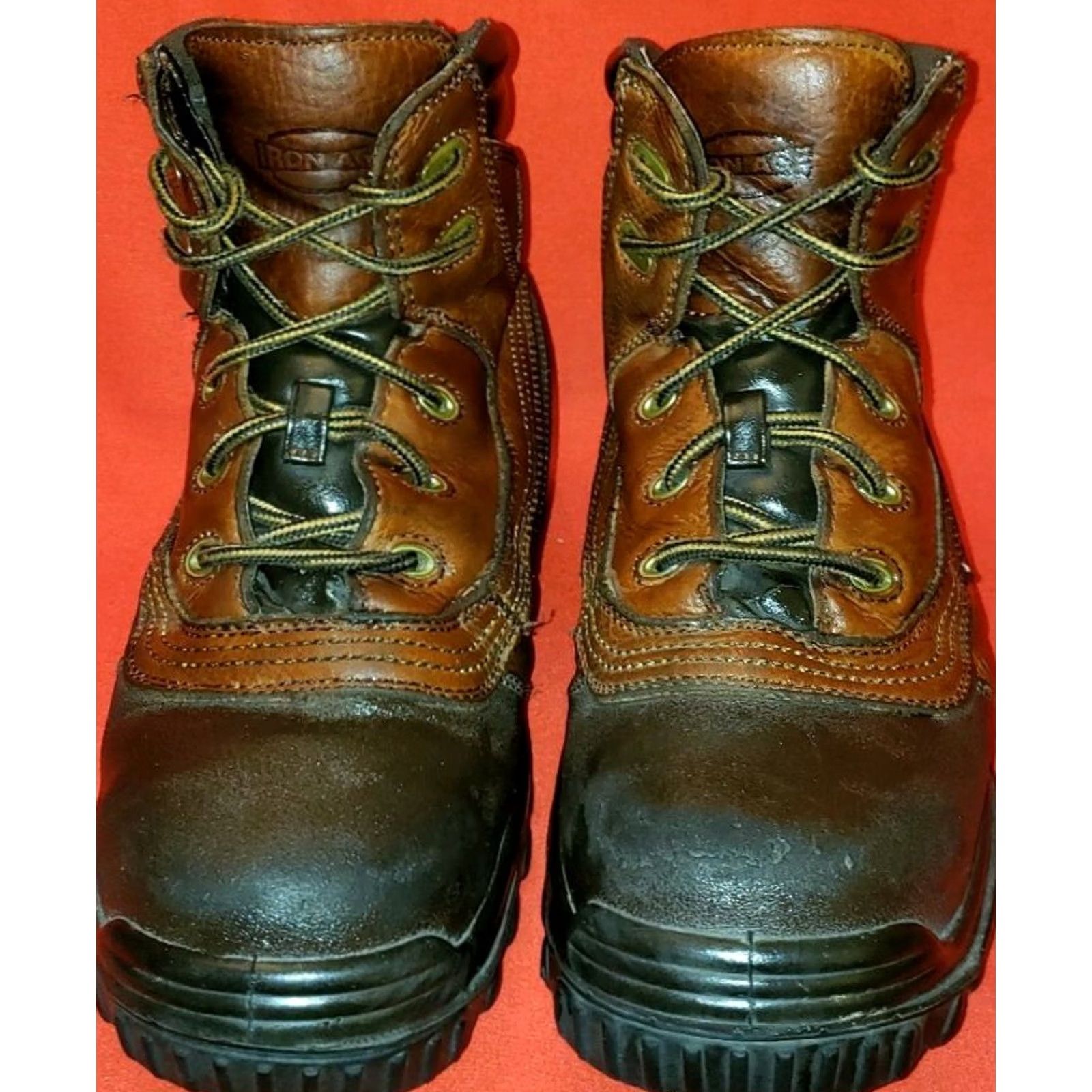 Vintage Iron Age Men's Steel Toe Work Boots 10M Brown Leather Padded Collar Tough Toe Shoes Heel Boot Size US 10 / EU 43 - 3 Thumbnail