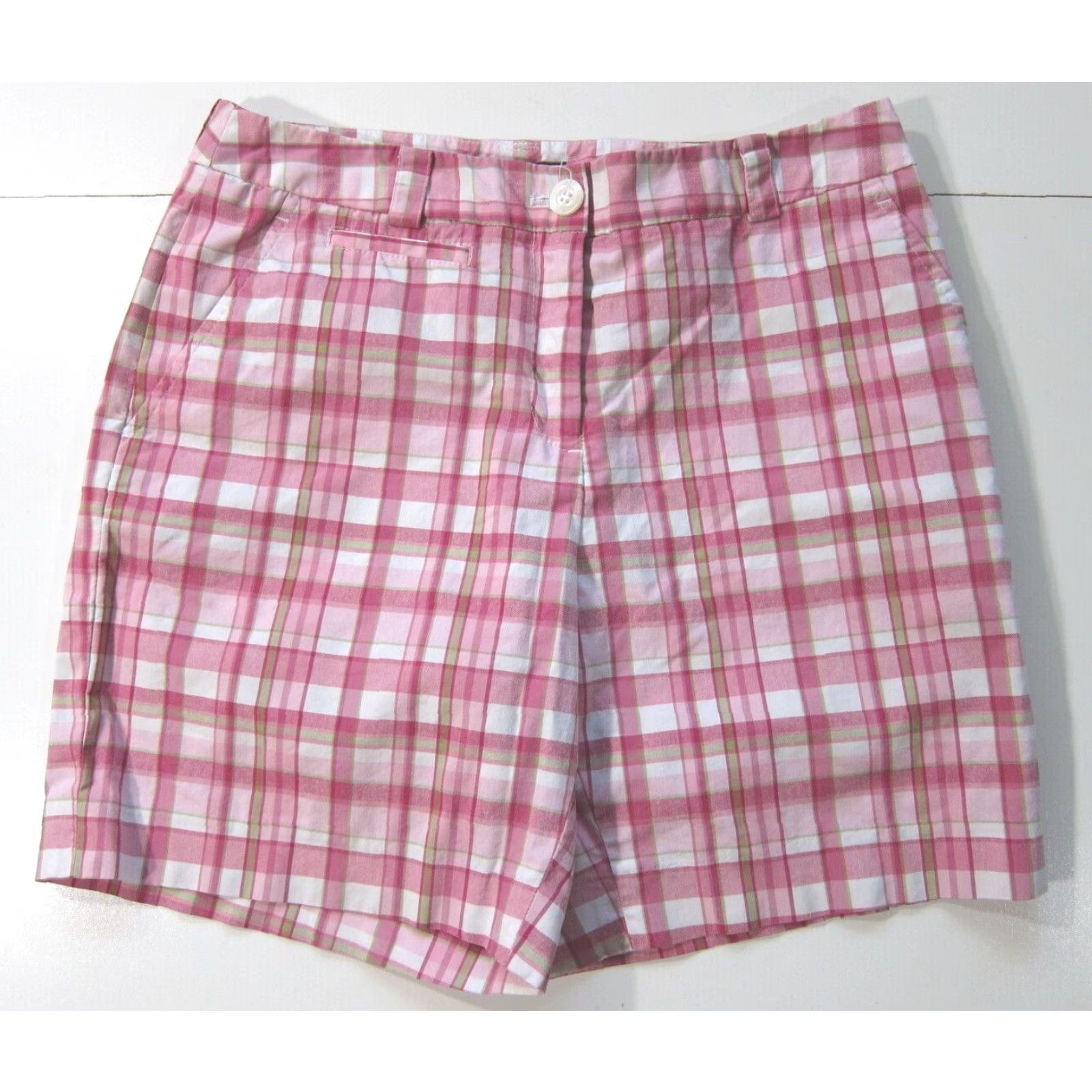Jones New York Jones New York Signature Cotton Stretch Pink Plaid Flat Front Chino Shorts 4/S Pink 28" waist Women Size 28" / US 6 / IT 42 - 8 Thumbnail