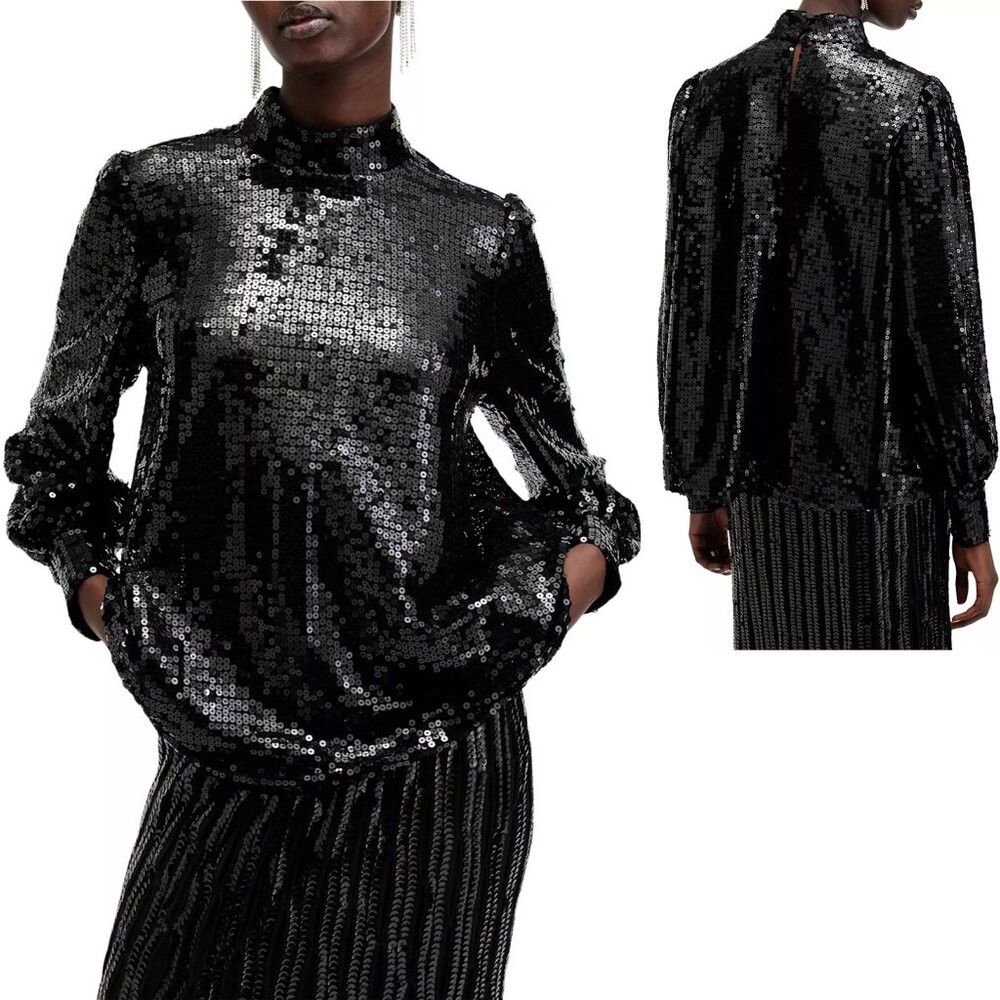 Allsaints NWT New AllSaints Whitney Sequin High-Neck Blouse Size 12 Size XL / US 12-14 / IT 48-50 - 2 Thumbnail