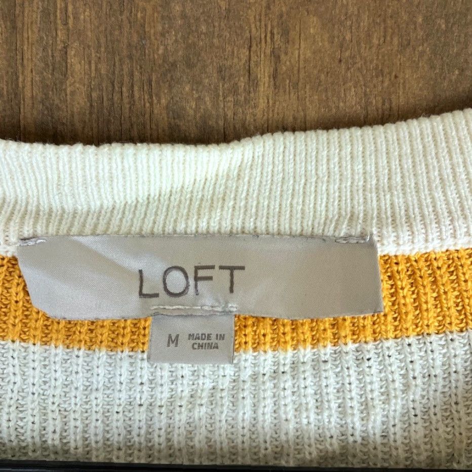 Loft LOFT Womens Sweater White Yellow Striped Crew Neck Long Sleeve Medium Size M / US 6-8 / IT 42-44 - 6 Thumbnail