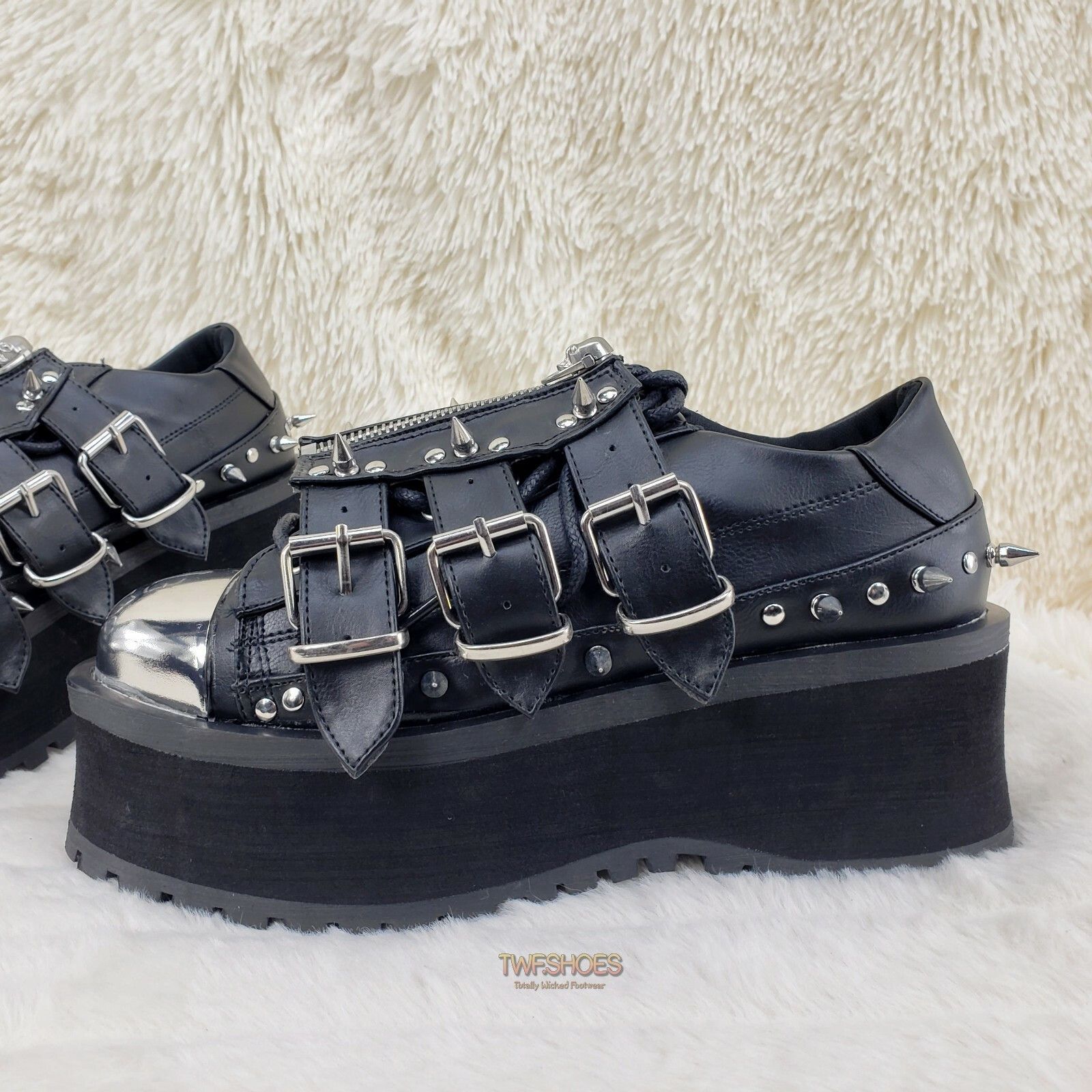 Other DEMONIA Gravedigger 03 Black Chrome Toe Plate Spiked Shoe Me Size US 6 / EU 39 - 6 Thumbnail