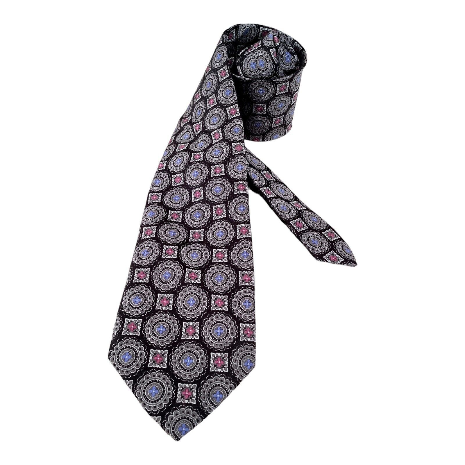 Robert Talbott ROBERT TALBOTT Gray Medallion Print Silk Tie Hand Swin In US Size ONE SIZE - 1 Thumbnail
