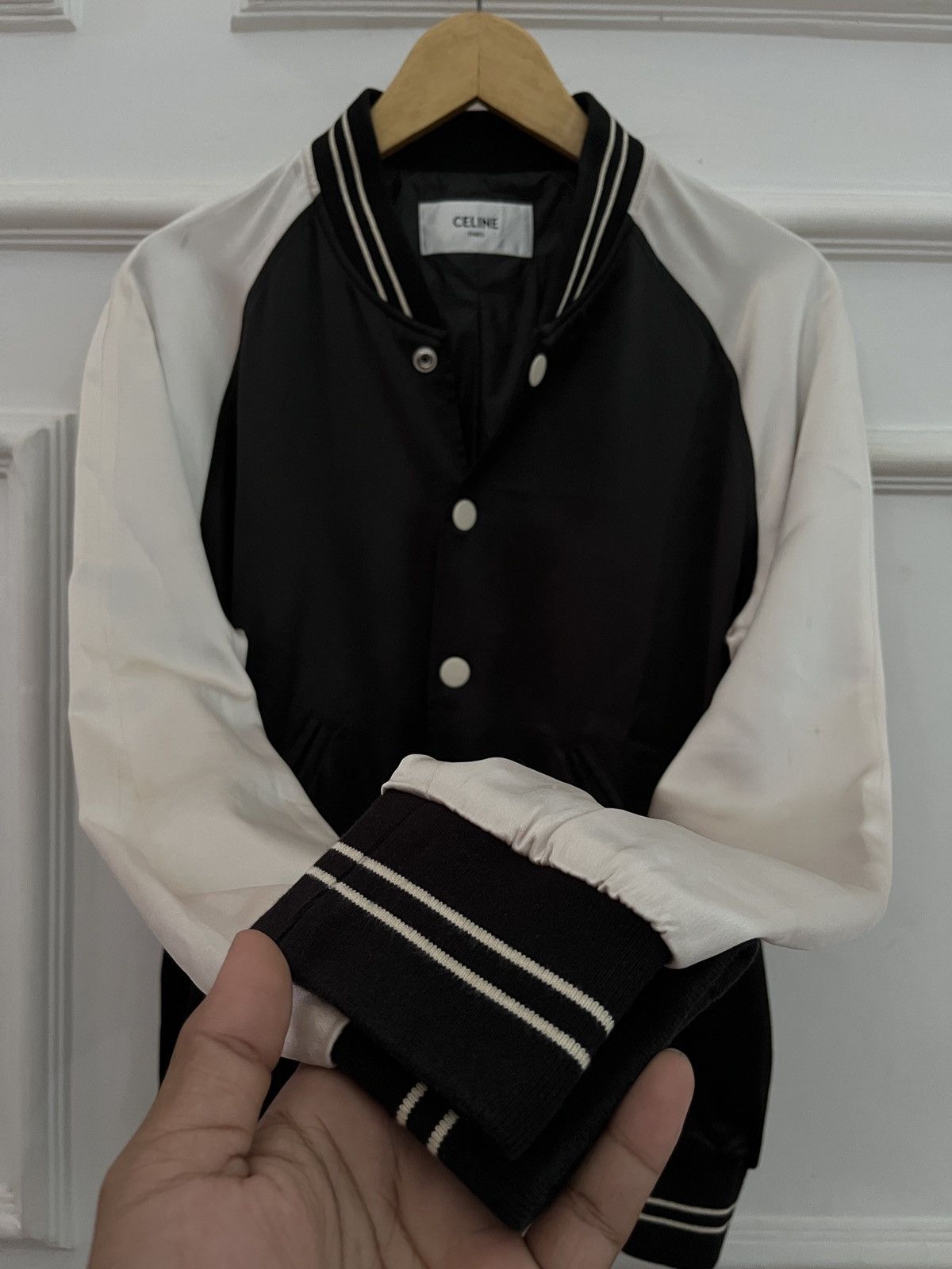 Celine Celine Studded Logo Satin Varsity Jacket Hedi Slimane Era Size US S / EU 44-46 / 1 - 5 Thumbnail