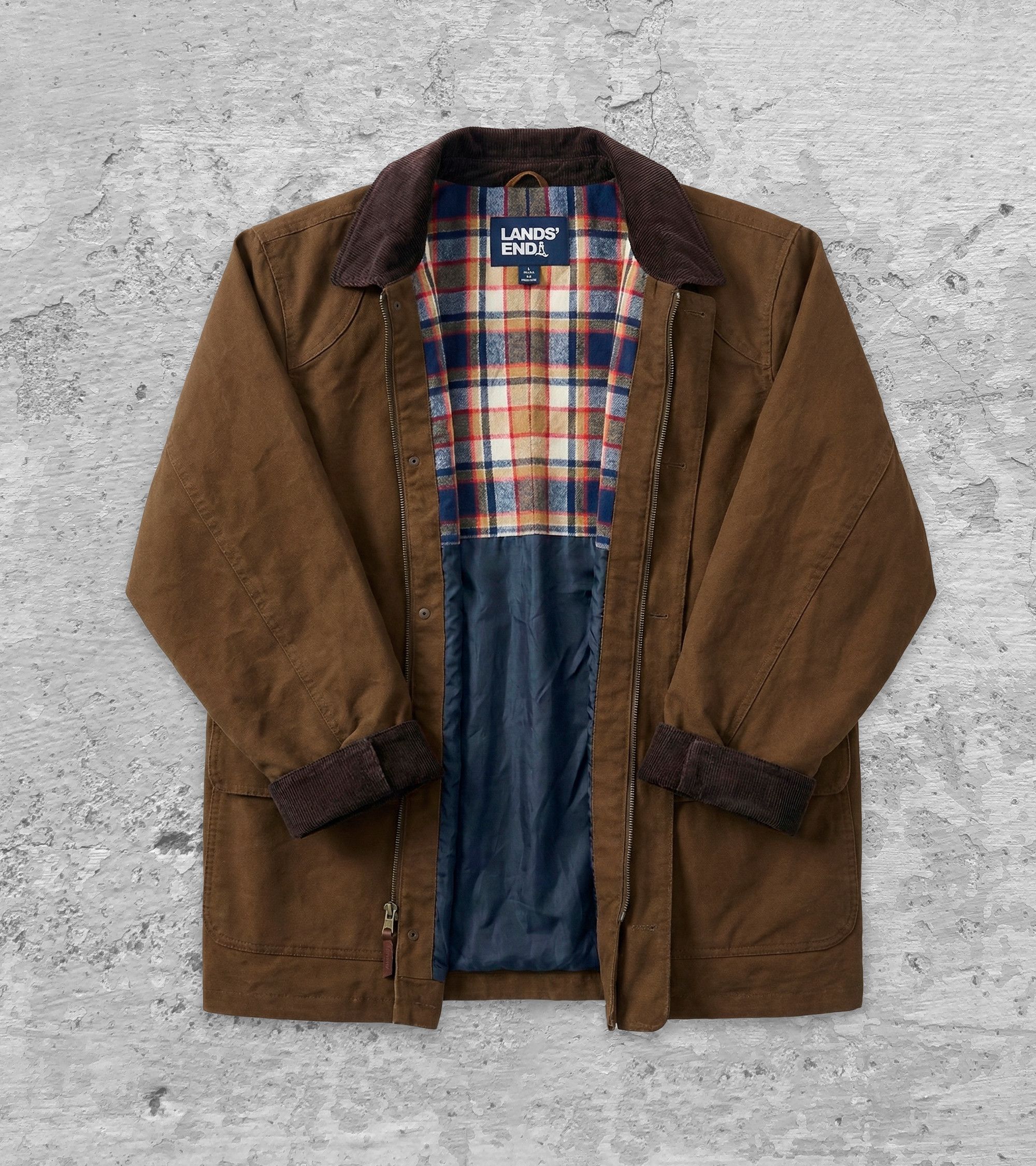 Lands' End Lands’ End Brown Work Jacket XL – Plaid Lined Chore Coat Size US XL / EU 56 / 4 - 2 Thumbnail