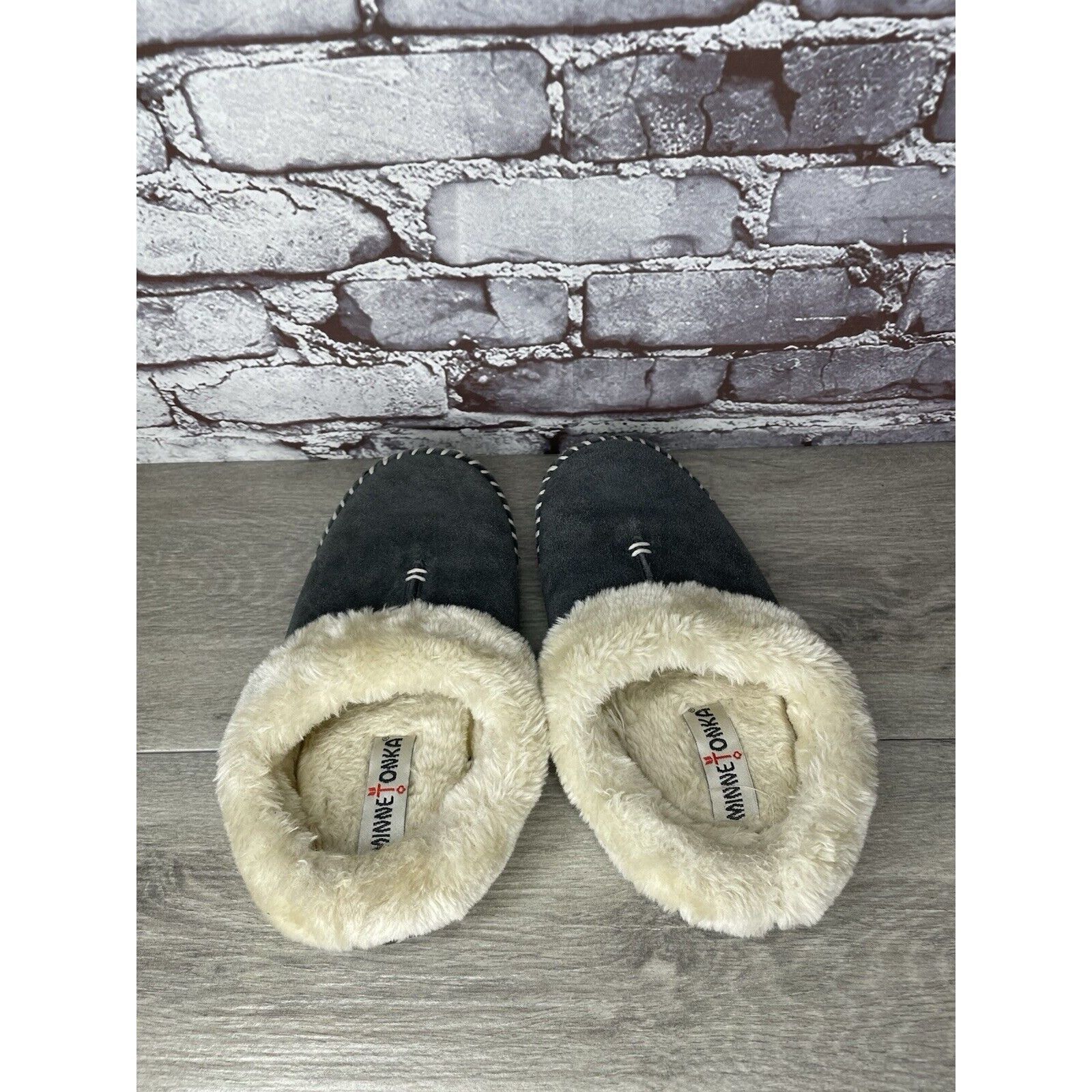 Minnetonka Minnetonka 40914 Gray Suede Leather Fur Slip On Slippers Wom Size US 7 / IT 37 - 15 Thumbnail