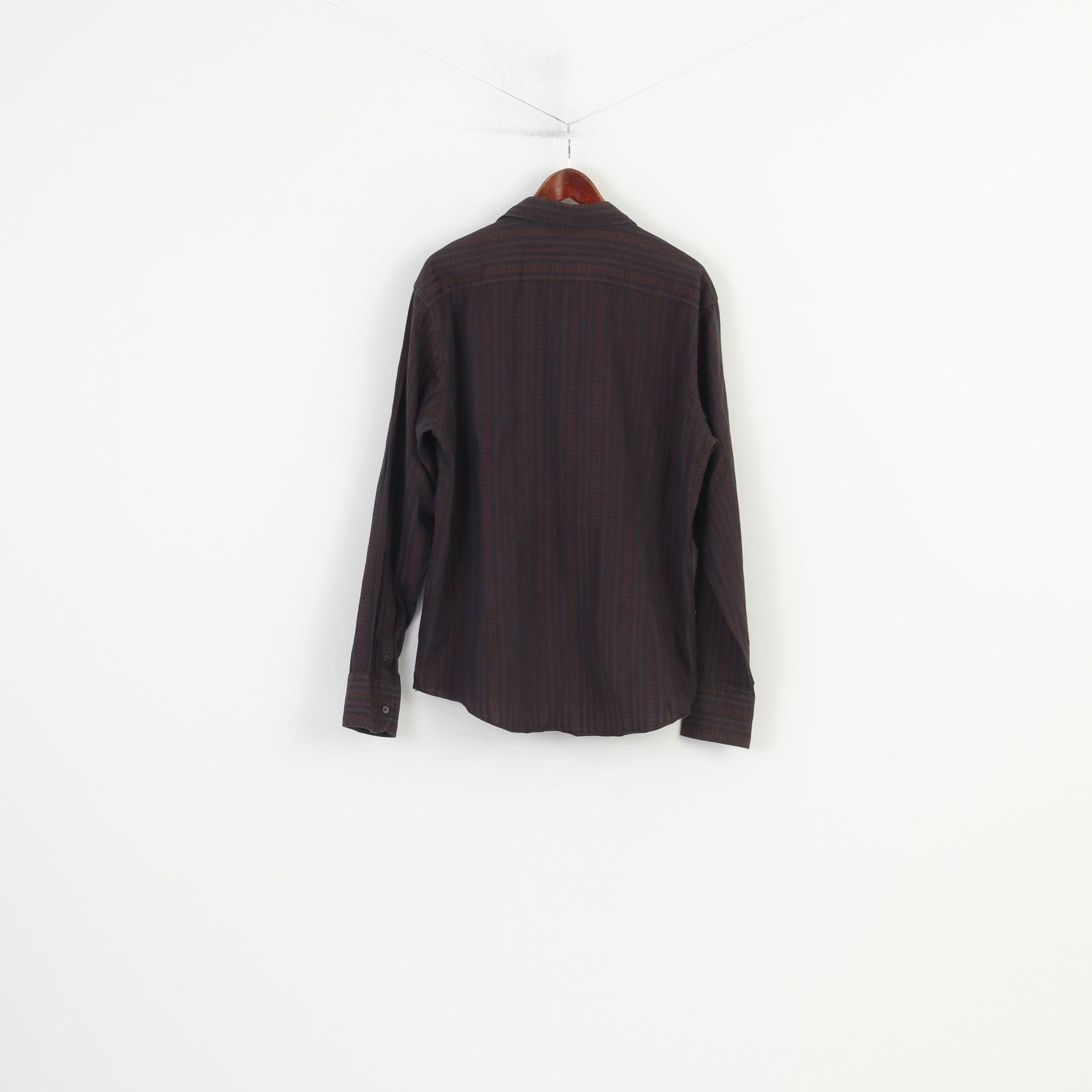 Ted Baker Ted Baker Men 6 XL Casual Shirt Brown Black Striped 11164 Size US XL / EU 56 / 4 - 6 Thumbnail