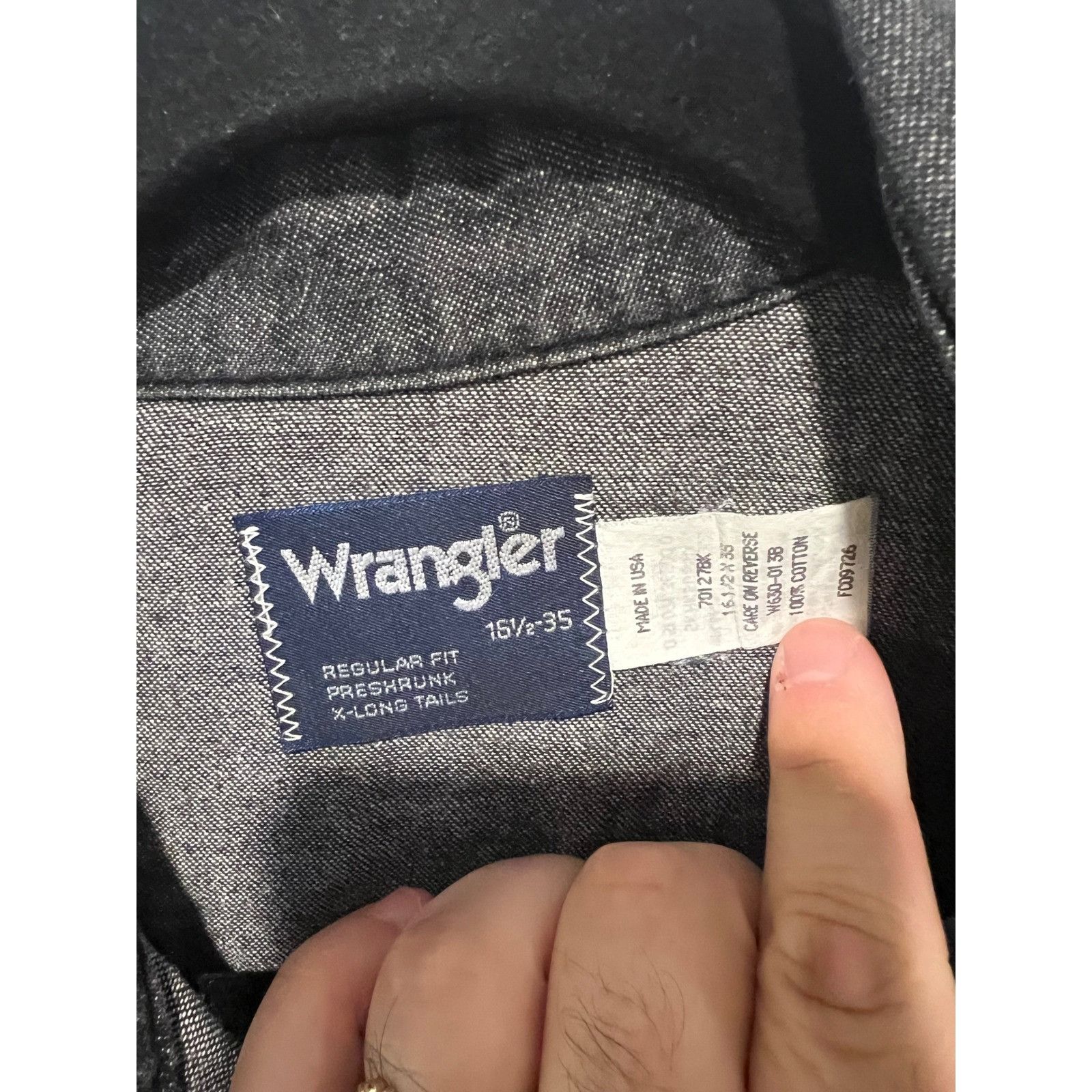Wrangler Vintage Wrangler Mens 16.5-35 Black Denim Western Shirt Long Size US L / EU 52-54 / 3 - 4 Thumbnail