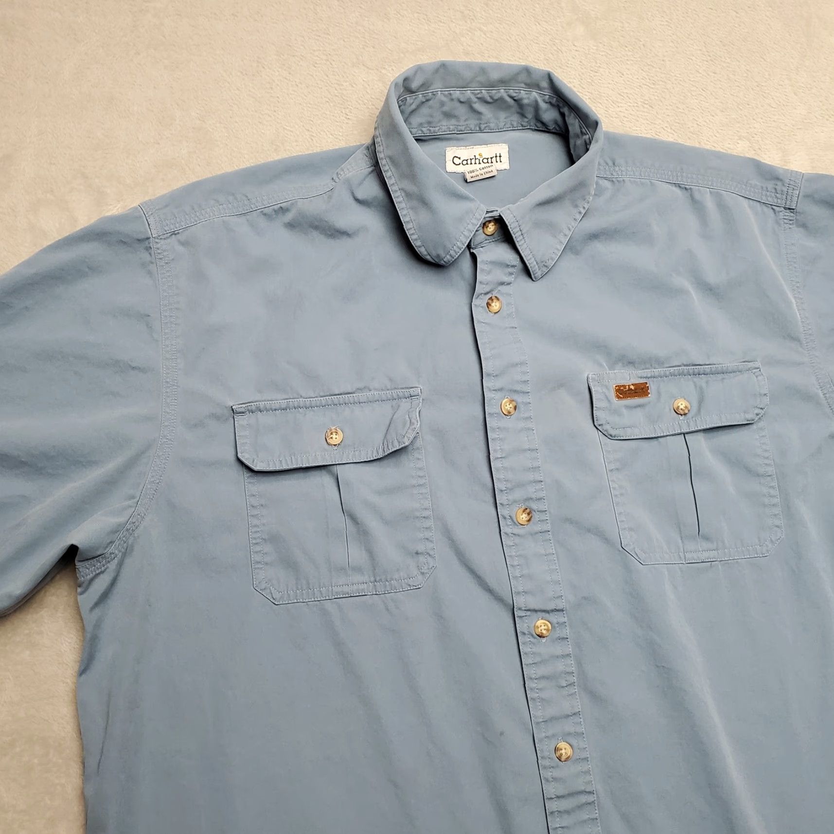 Carhartt Carhartt Shirt Mens XL Blue Button-Up Short Sleeve Work Chore 100% Cotton Casual Size US XL / EU 56 / 4 - 3 Thumbnail