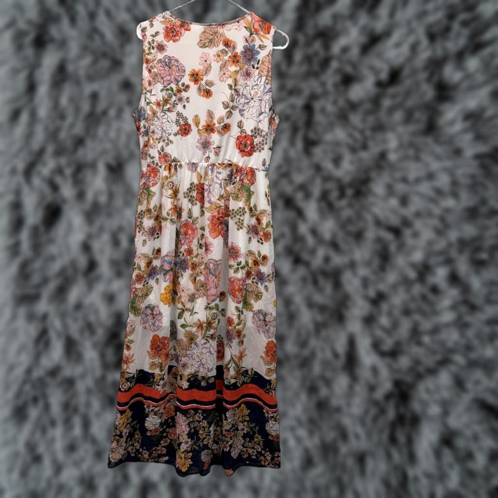 Vintage Beige by eci Maxi Dress Floral White L Sleeveless V-Neck Chiffon Lined Summer Boho Beach Beachwear Size L / US 10 / IT 46 - 1 Thumbnail