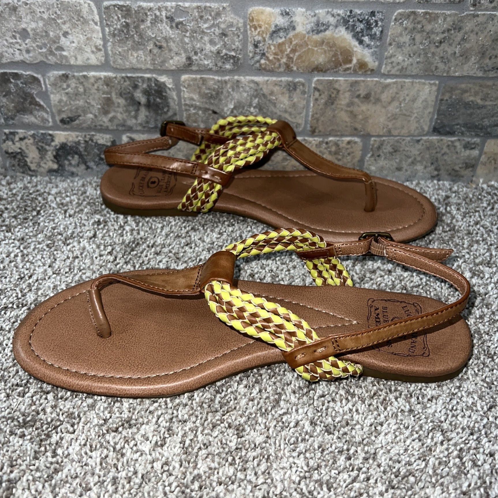 Lucky Brand VINTAGE Lucky Brand Jeans America Sandal Women Size 8.5 Brown Leather Blue Character Shoes Size 30" / US 8 / IT 44 - 3 Thumbnail