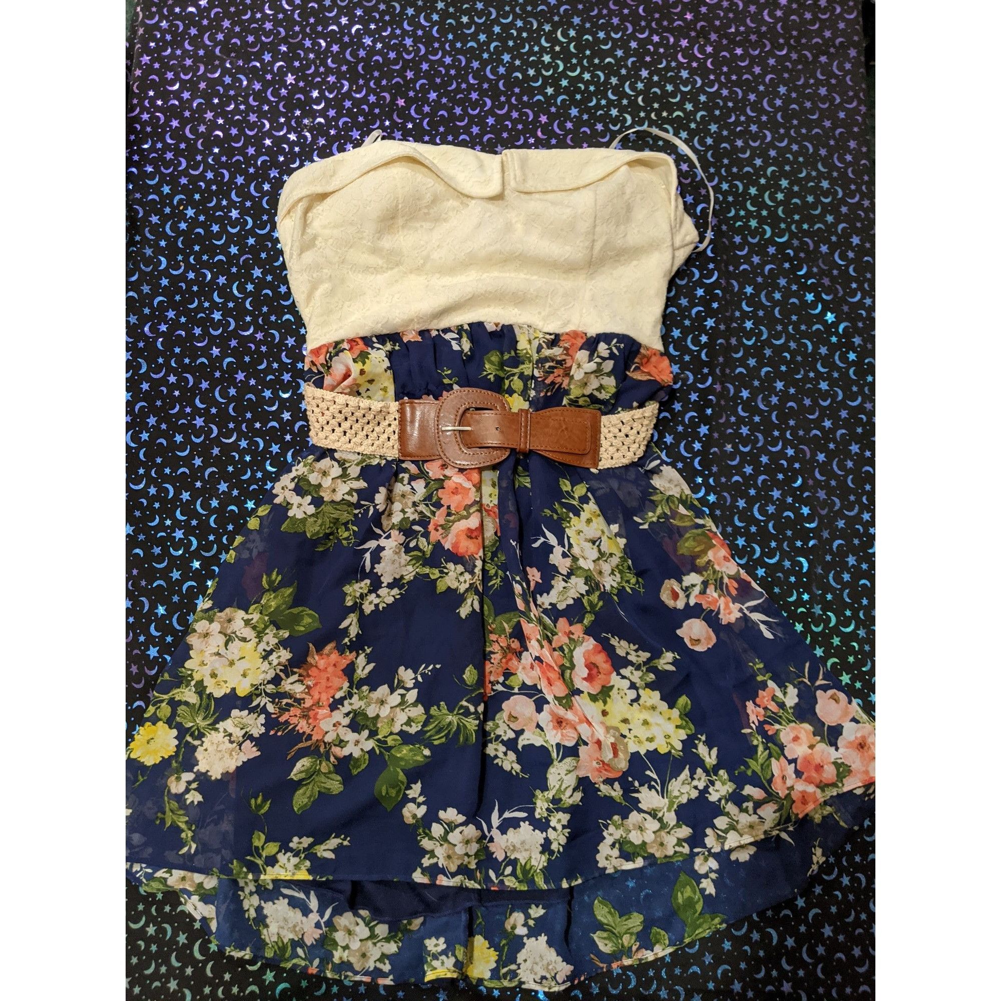 Other City Triangles Cream And Floral Strapless Mini Dress With Be Size XL / US 12-14 / IT 48-50 - 1 Thumbnail