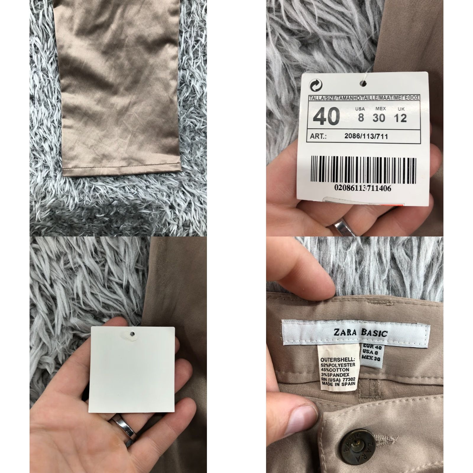 Zara Zara Basic Pants Womens Regular 8 Beige Polyester Straight Front, Mid Rise, Classic Dress Pants Size 30" / US 8 / IT 44 - 8 Thumbnail