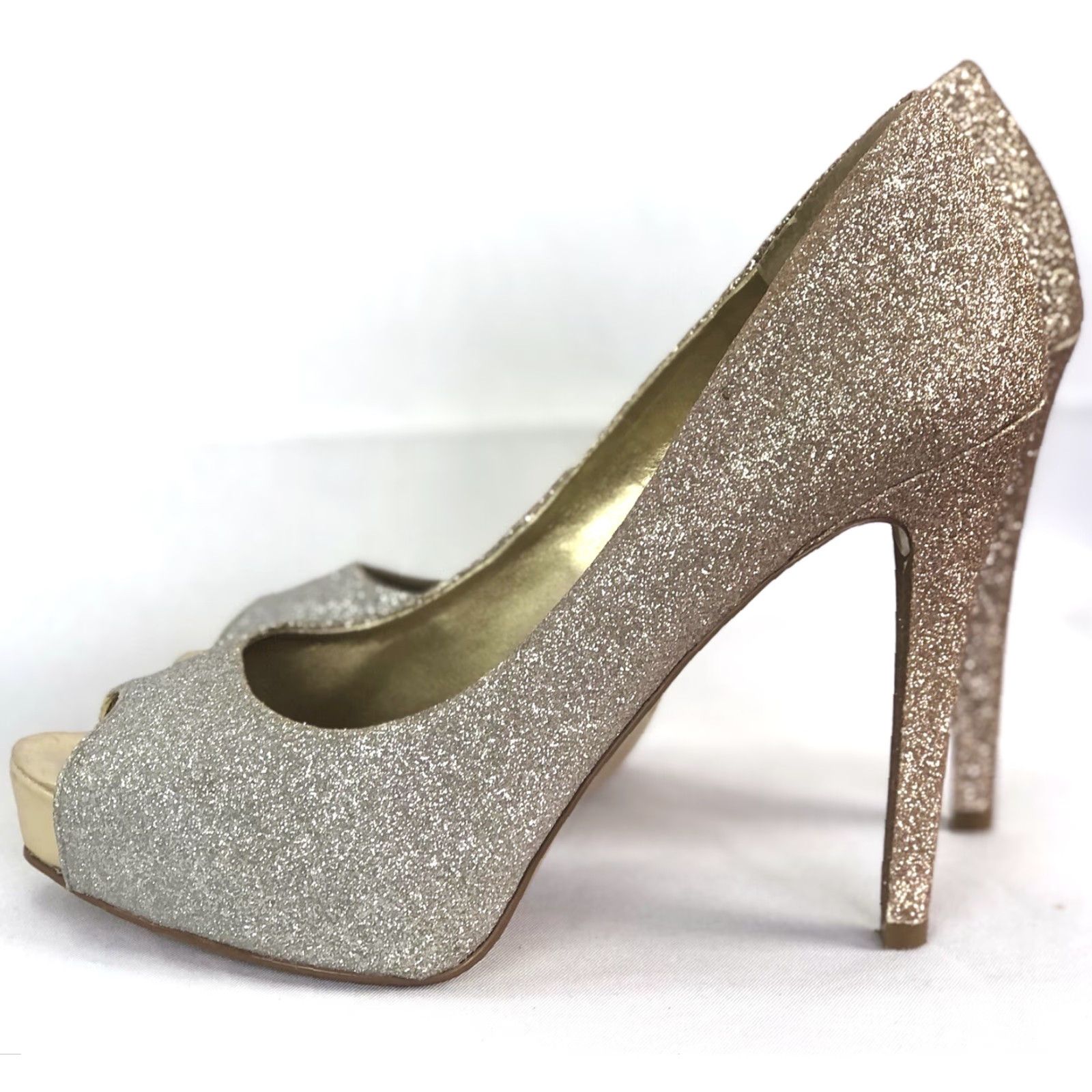 Guess GUESS Peep Toe Pumps High Heels 6 1/2 Silver Glitter WG Patches 4 1/2 Heels Pumps Womens Stiletto Ultra High M Silver Size US 7 / IT 37 - 7 Thumbnail
