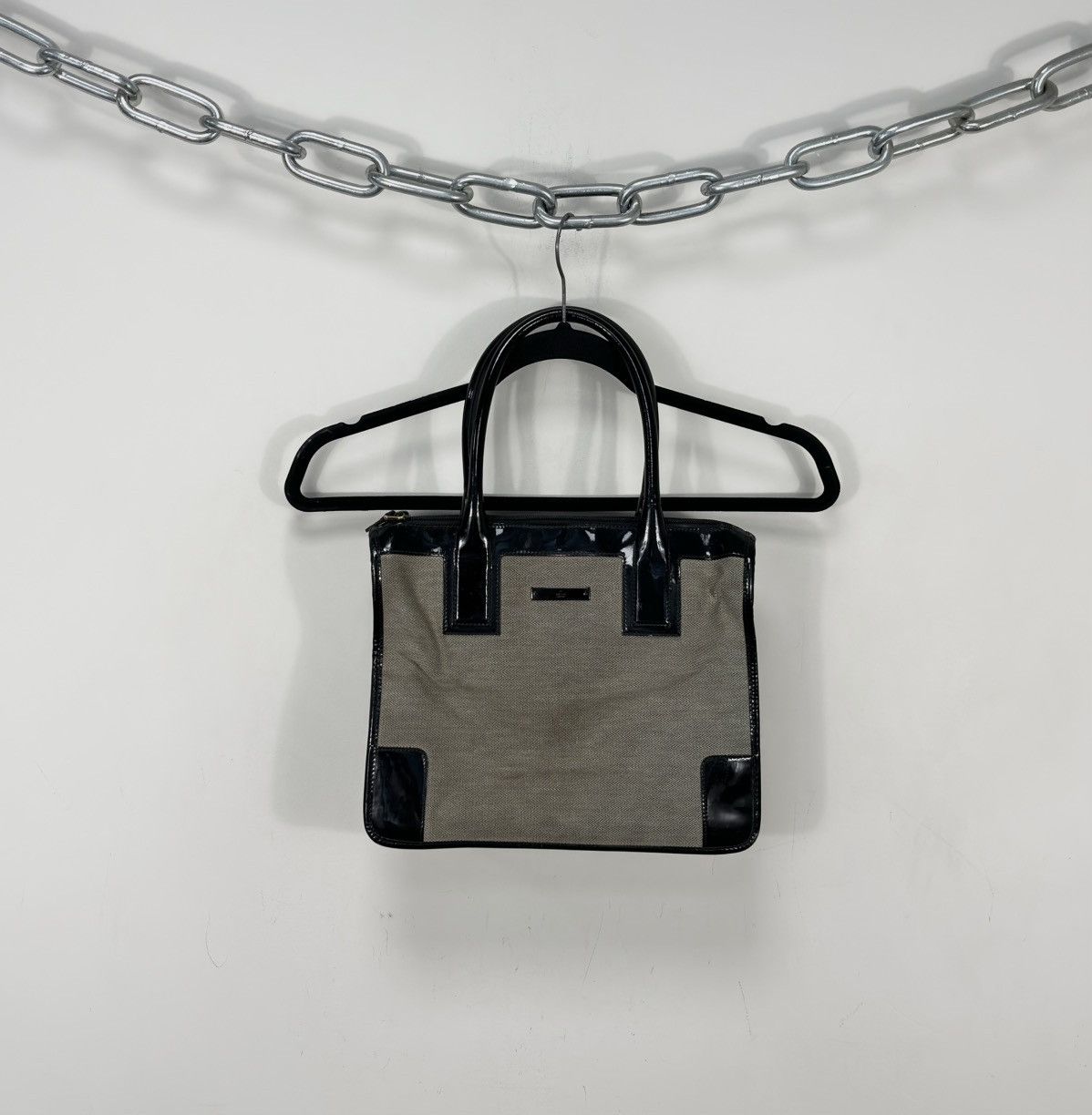 Gucci Patent Leather Canvas Gray/Black Shoulder Handle Bag