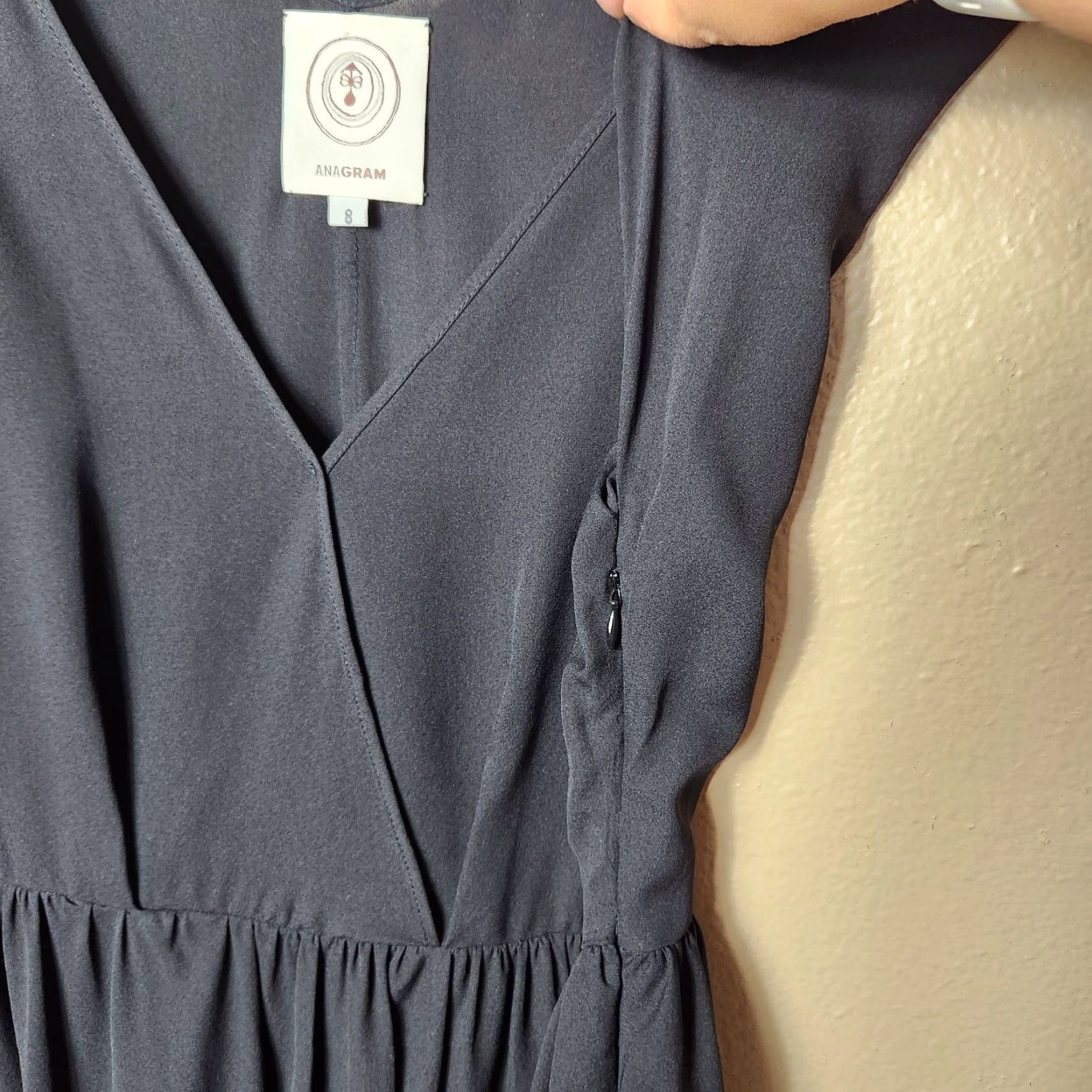Vintage ANAGRAM Dress Black Silk Ruched Cap Sleeve Surplice Dress-Size 8 Size M / US 6-8 / IT 42-44 - 6 Thumbnail