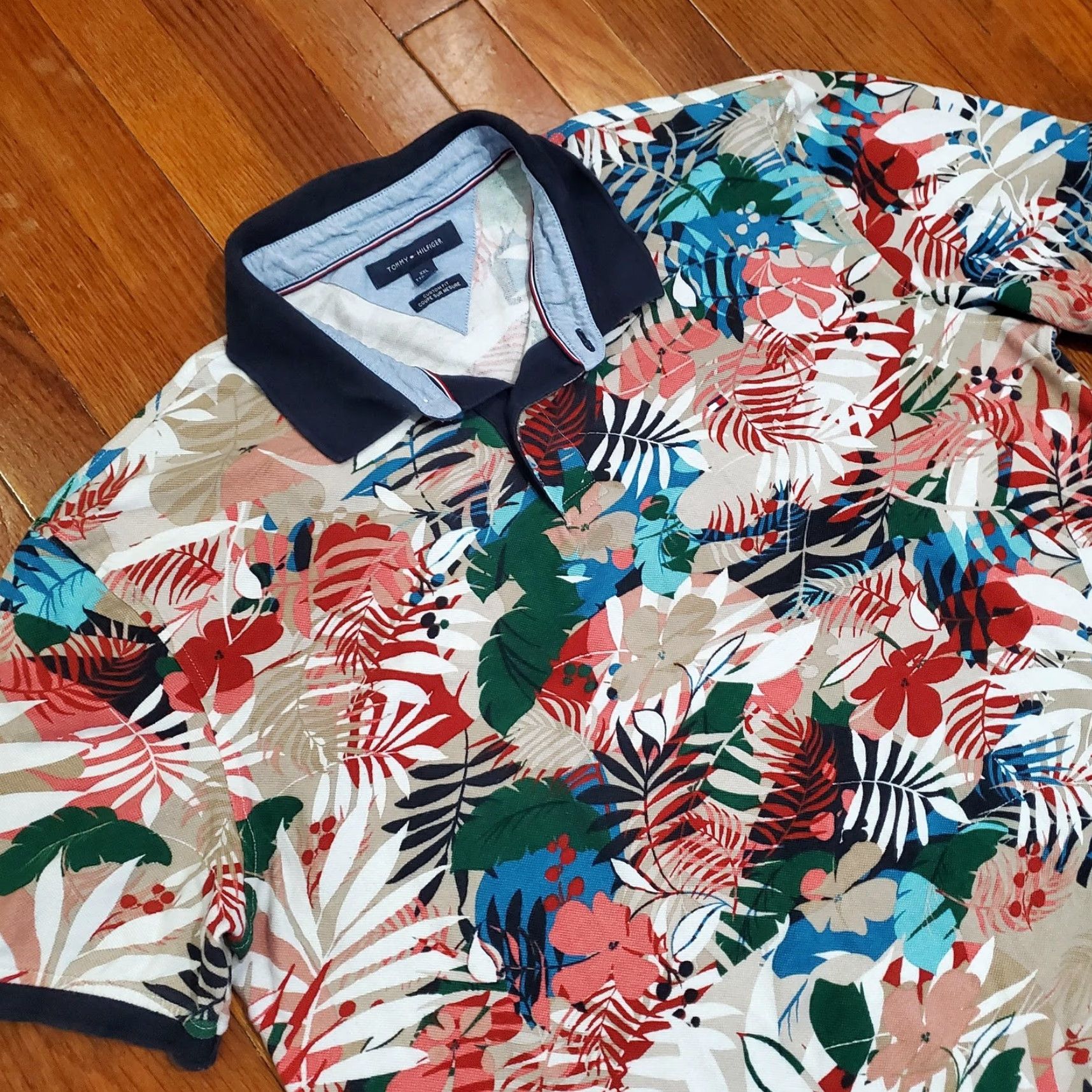 Tommy Hilfiger Tommy Hilfiger Polo Shirt Mens 2XL Custom Fit Tropical Floral Print Summer Multicolor Size US XXL / EU 58 / 5 - 2 Thumbnail
