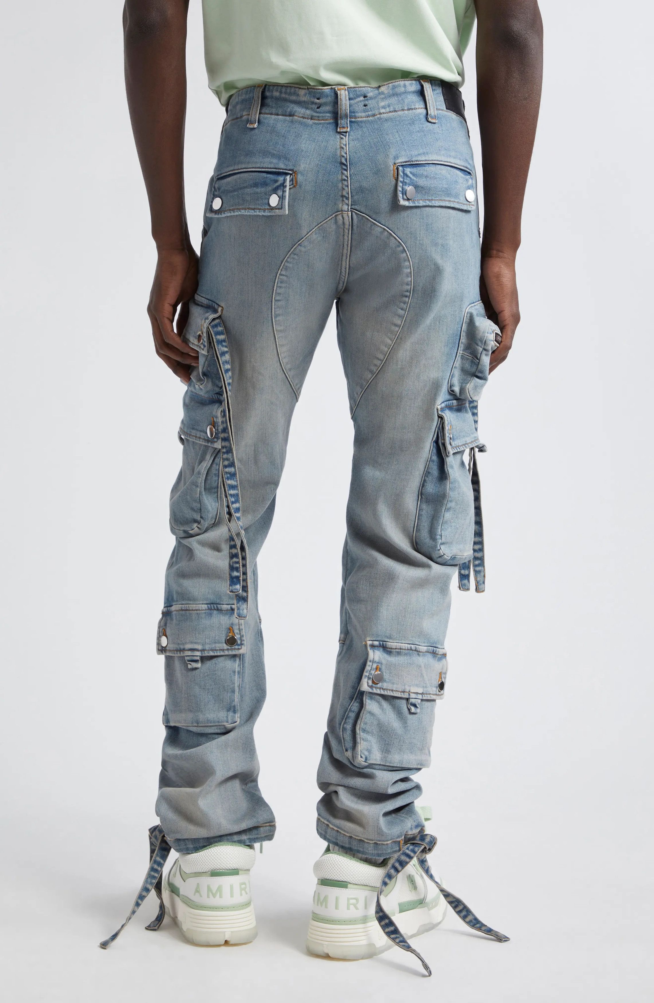 Amiri o1s1wg110425 Tactical Distressed Cargo Jeans in Blue Size US 32 / EU 48 - 4 Thumbnail