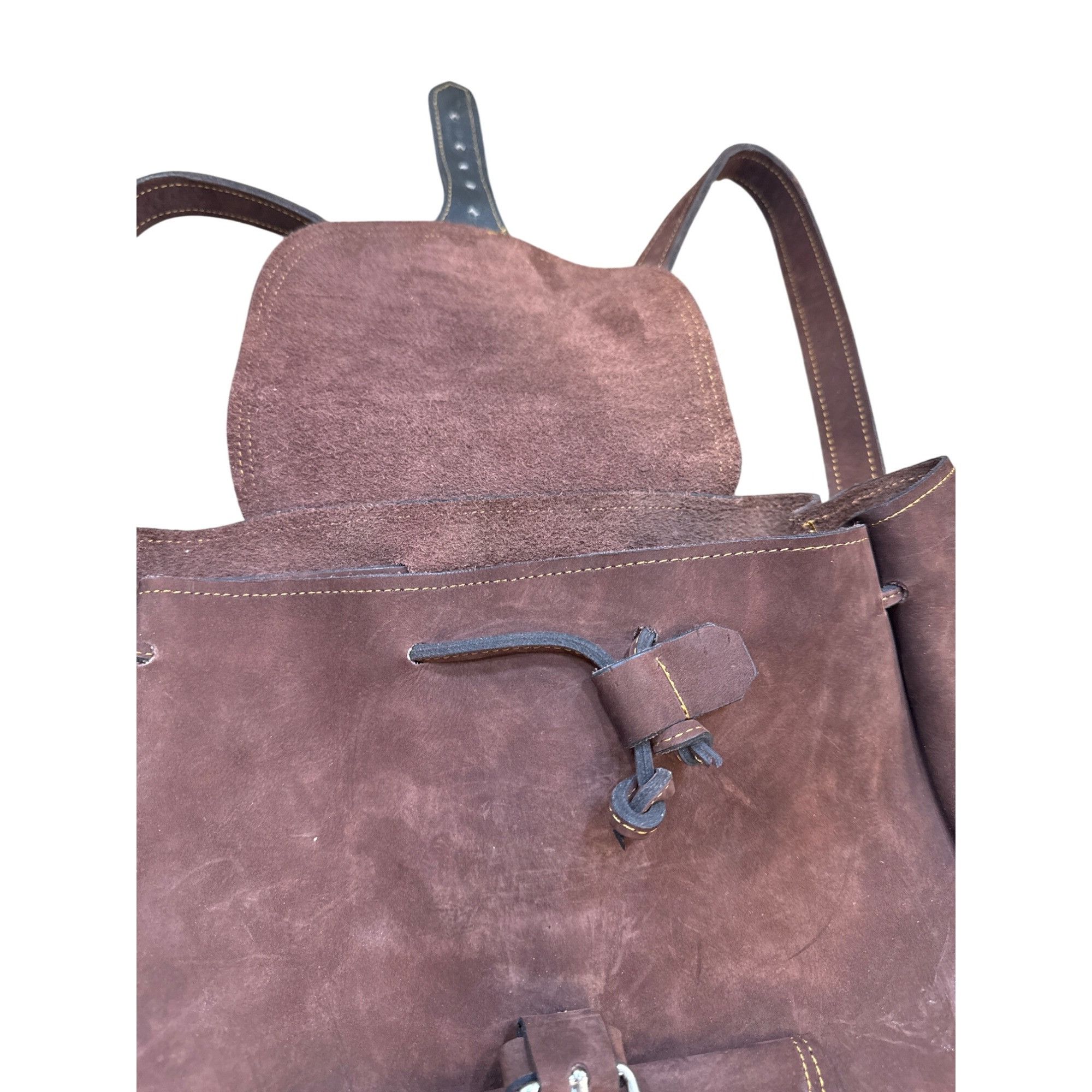 Designer Vintage Brown Leather Suede Backpack With Adjustable Straps Size ONE SIZE - 4 Thumbnail