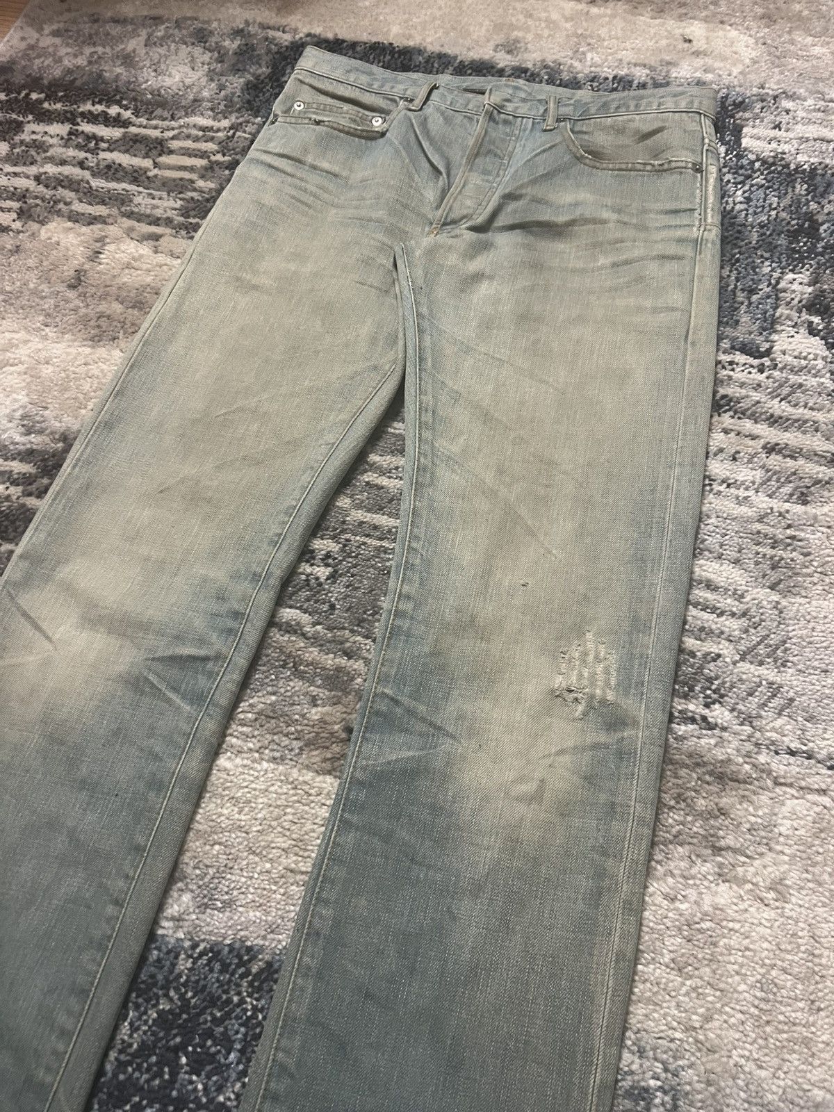 Dior × Hedi Slimane Dior Homme SS04 Strip Dirty Ice Bleu Claire Clawmark Denim Size US 29 - 2 Thumbnail