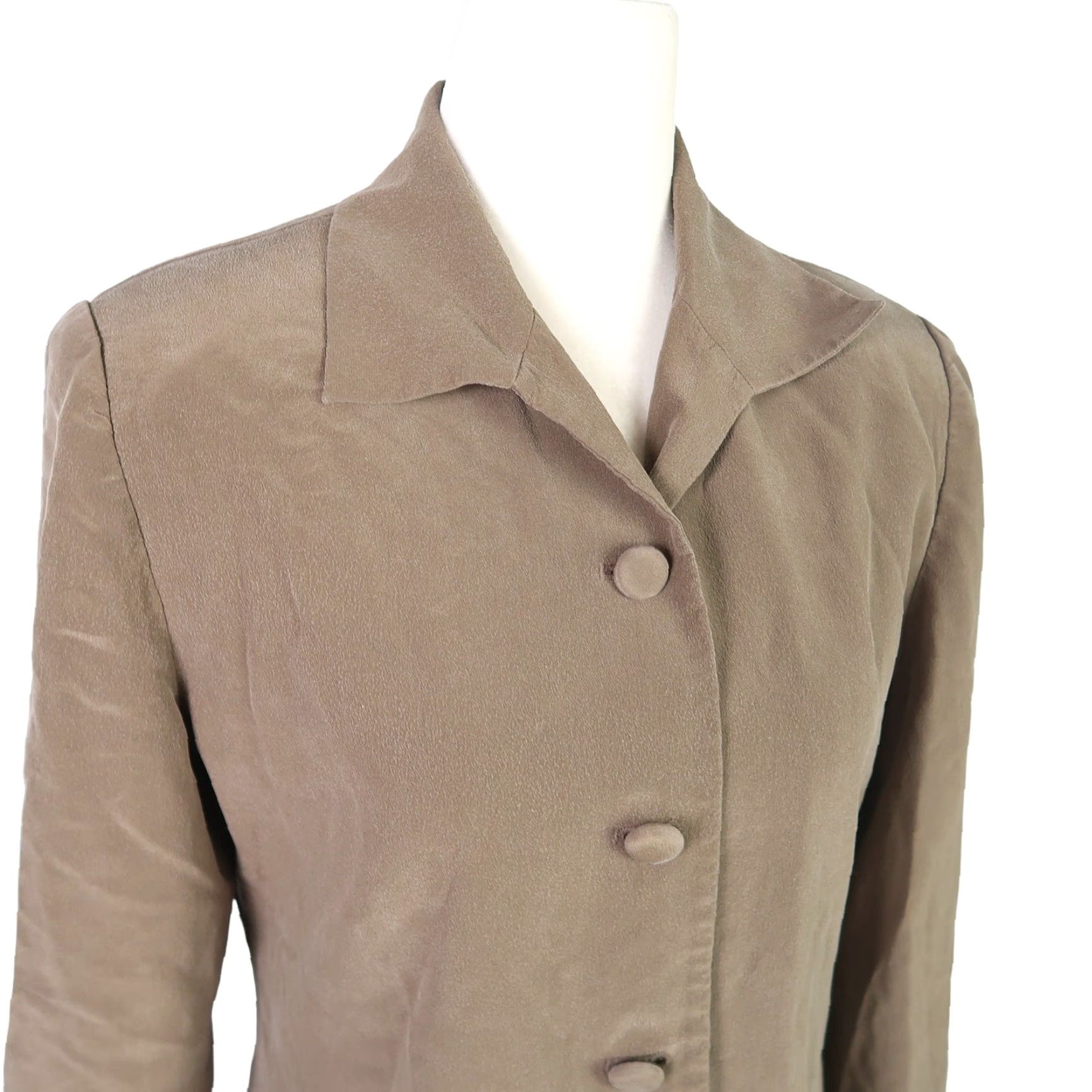 Vintage VINTAGE Patrick Collection Silk Blazer Jacket 90s Women Size 6 Taupe Brown Button Front Slim Fit Casual Workwear Mens? Size M / US 6-8 / IT 42-44 - 2 Thumbnail