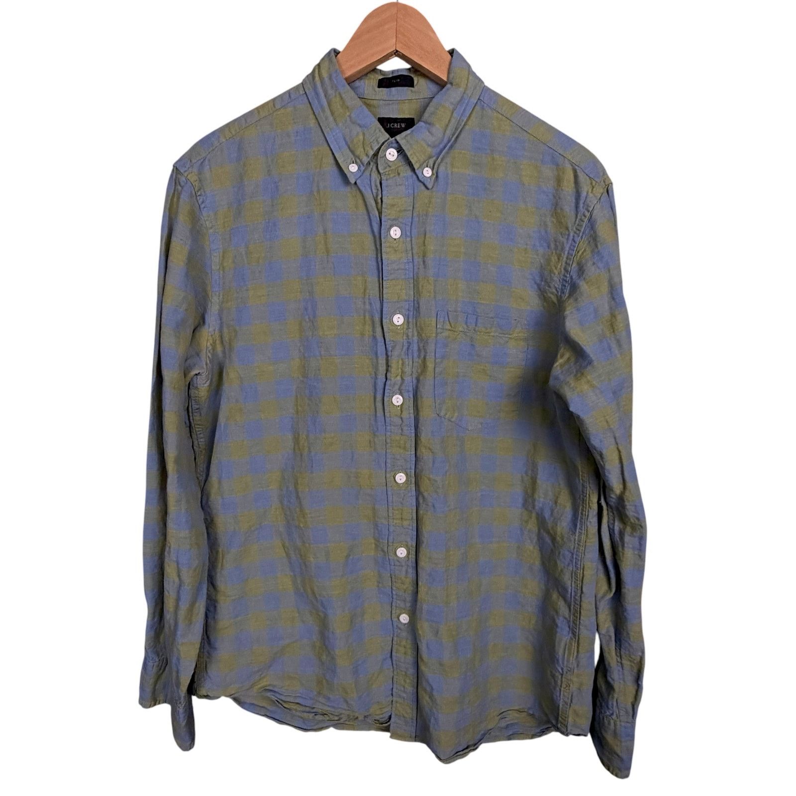 J.Crew J.Crew Men Medium Linen Blend Green Check Baird McNutt Shirt Size US M / EU 48-50 / 2 - 3 Thumbnail