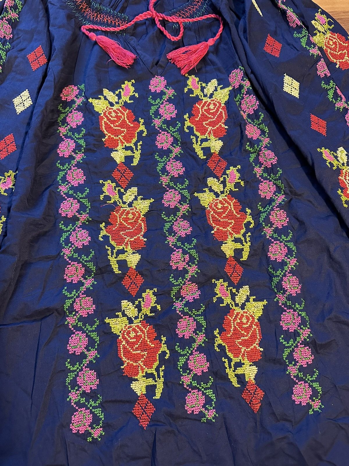 Vintage Embroidered Navy Blue Floral Women's Top Size L / US 10 / IT 46 - 4 Thumbnail