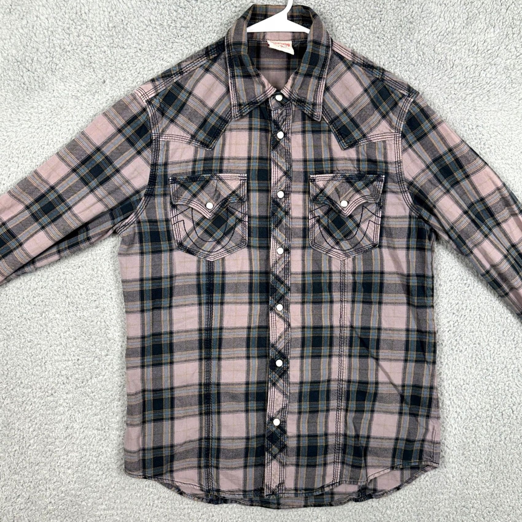 True Religion VINTAGE True Religion Shirt Mens Western Pink Blue Pearl Snap Button Flap Pocket Plaid Long Sleeve Cotton Button-Up M Size US M / EU 48-50 / 2 - 3 Thumbnail