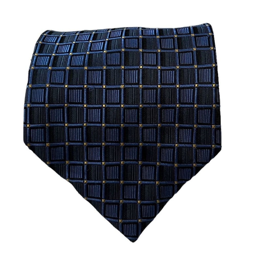 Croft & Barrow Croft & Barrow Blue Navy Yellow Square Windowpane Silk Tie Size ONE SIZE - 2 Thumbnail