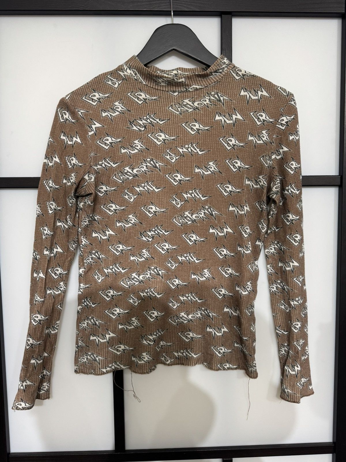 ERL ERL - Logo-Print Waffle-Knit Cotton T-Shirt - Brown XS Size XS / US 0-2 / IT 36-38 - 1 Thumbnail